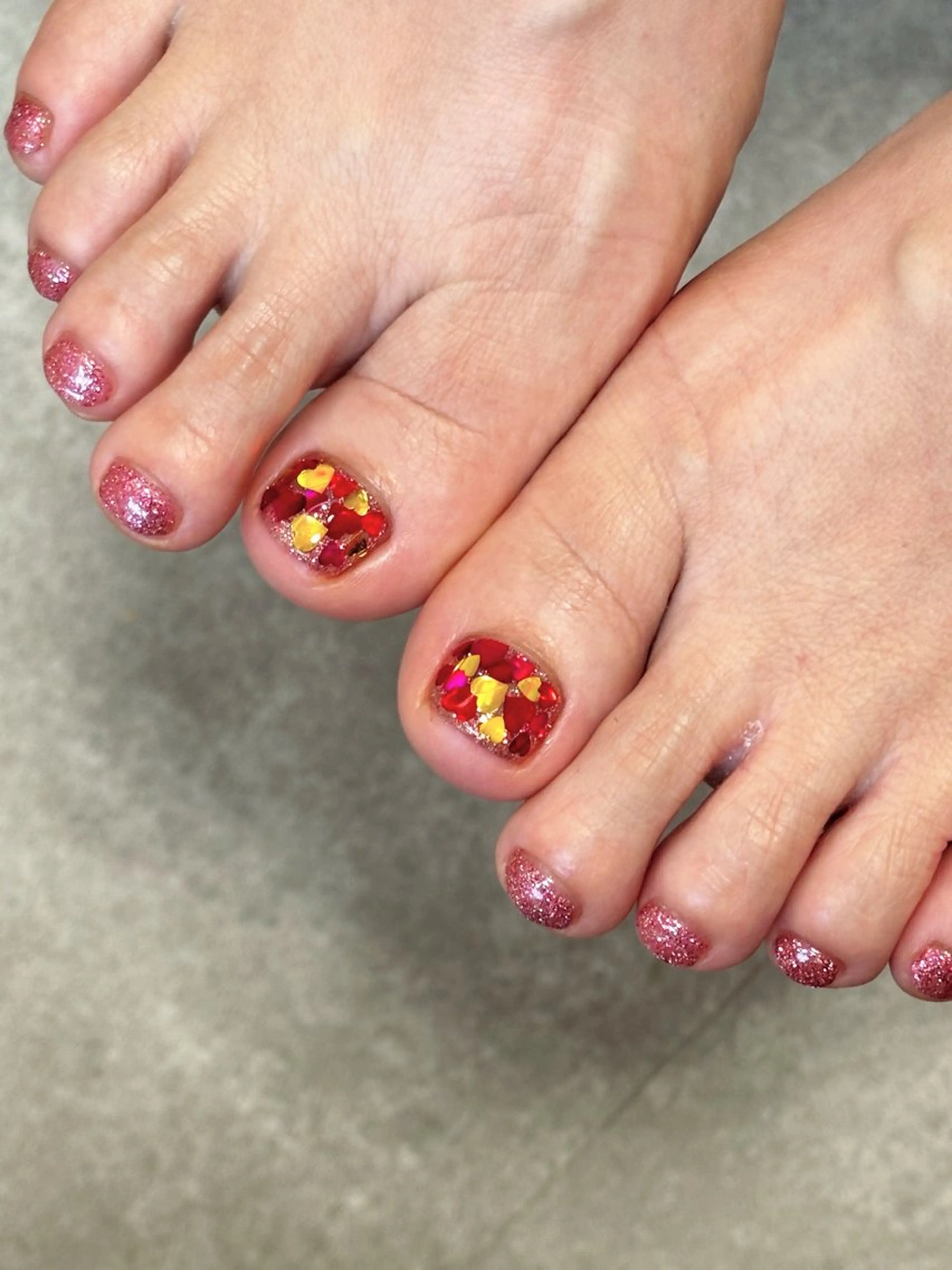 ネイル アートネイル フラッシュネイル ジェルネイル ハート キラキラネイル フットネイル tamu nail 　金町のネイルデザイン