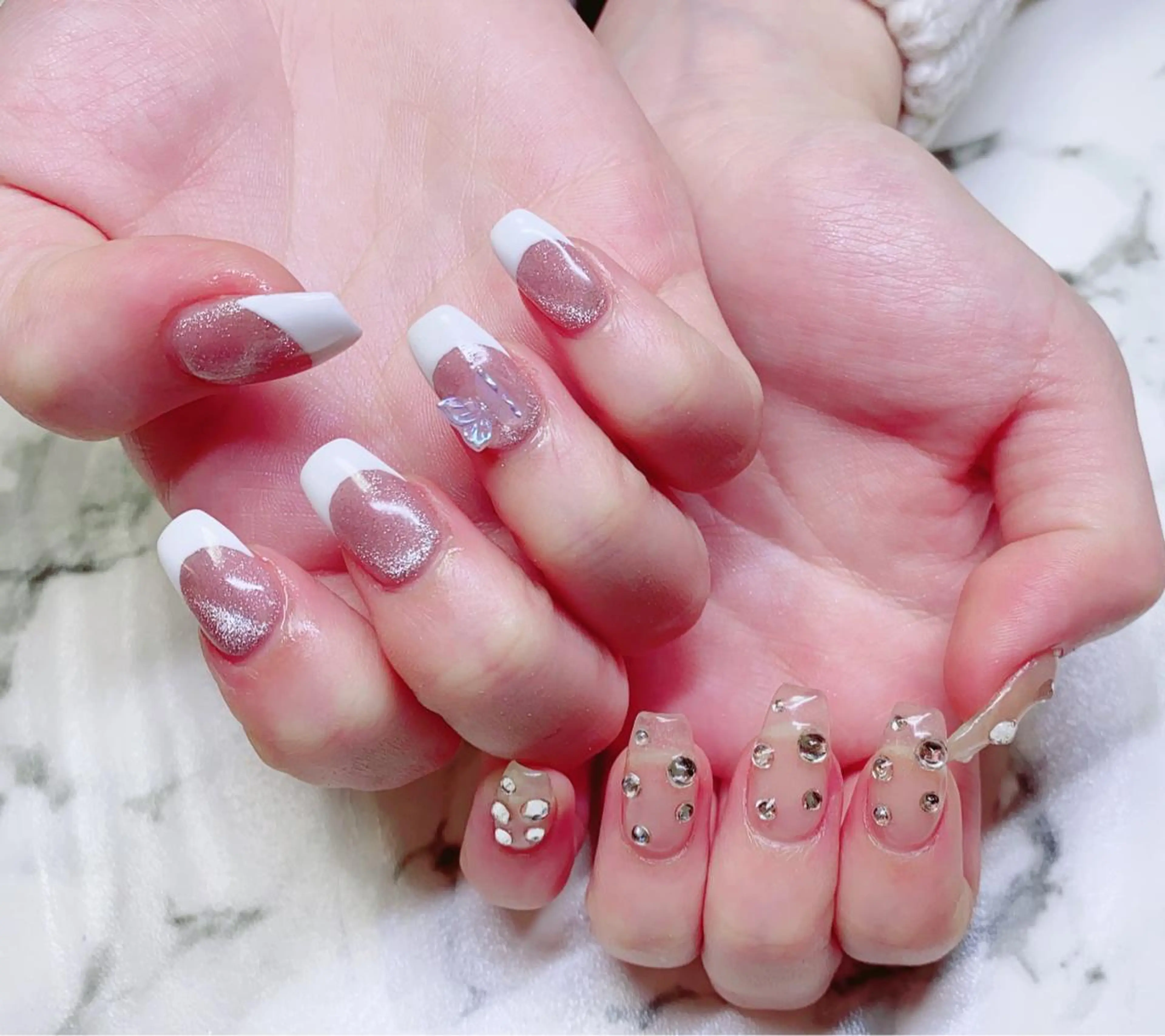 ロング カラー ネイル 長さ出し フレンチネイル マグネットネイル Q Free nailsのネイルデザイン