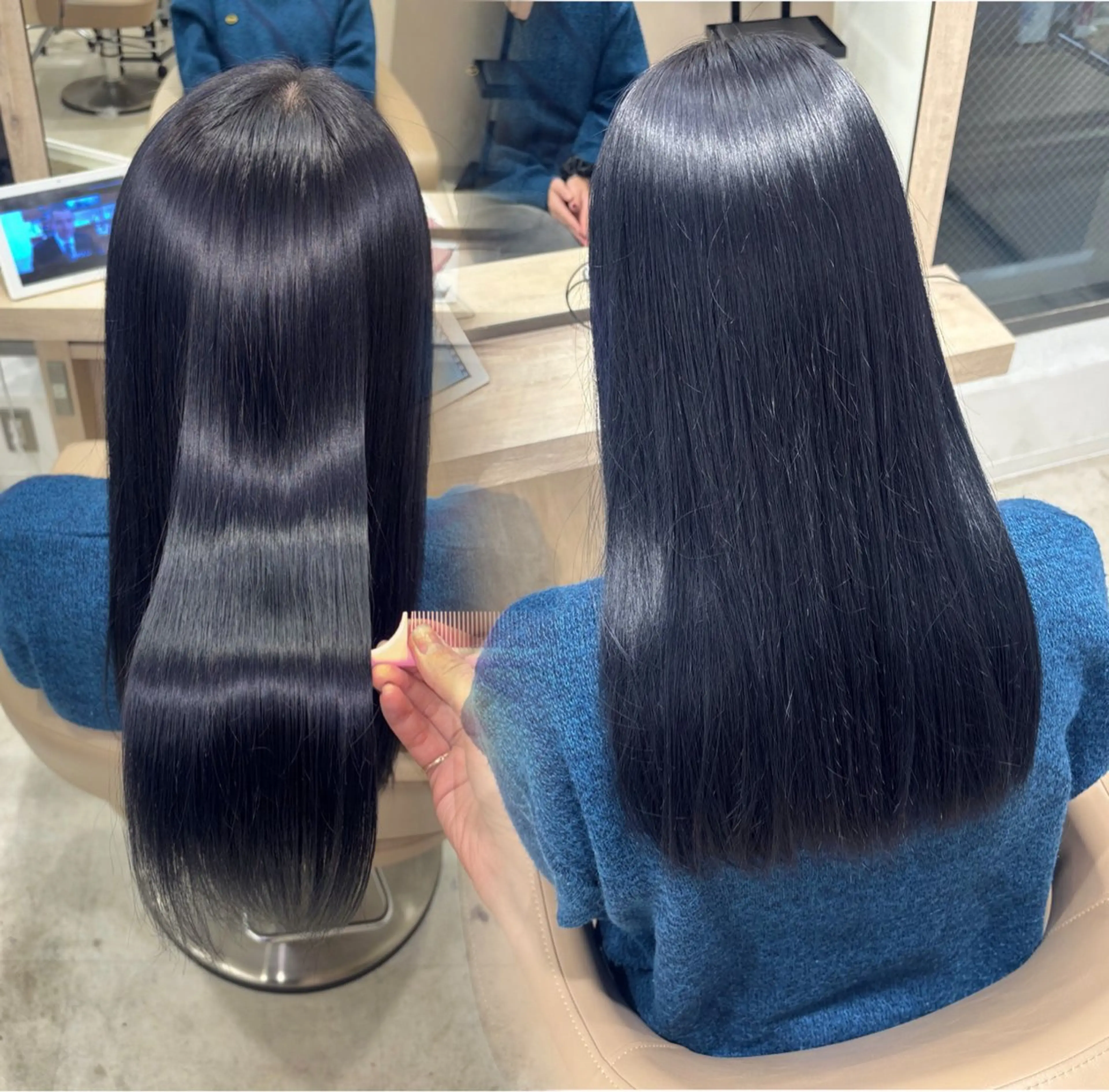 カラー 黒髪 ブリーチ ブルーカラー ブルーブラック 透明感カラー ヘアカラー 石井 せなのヘアスタイル