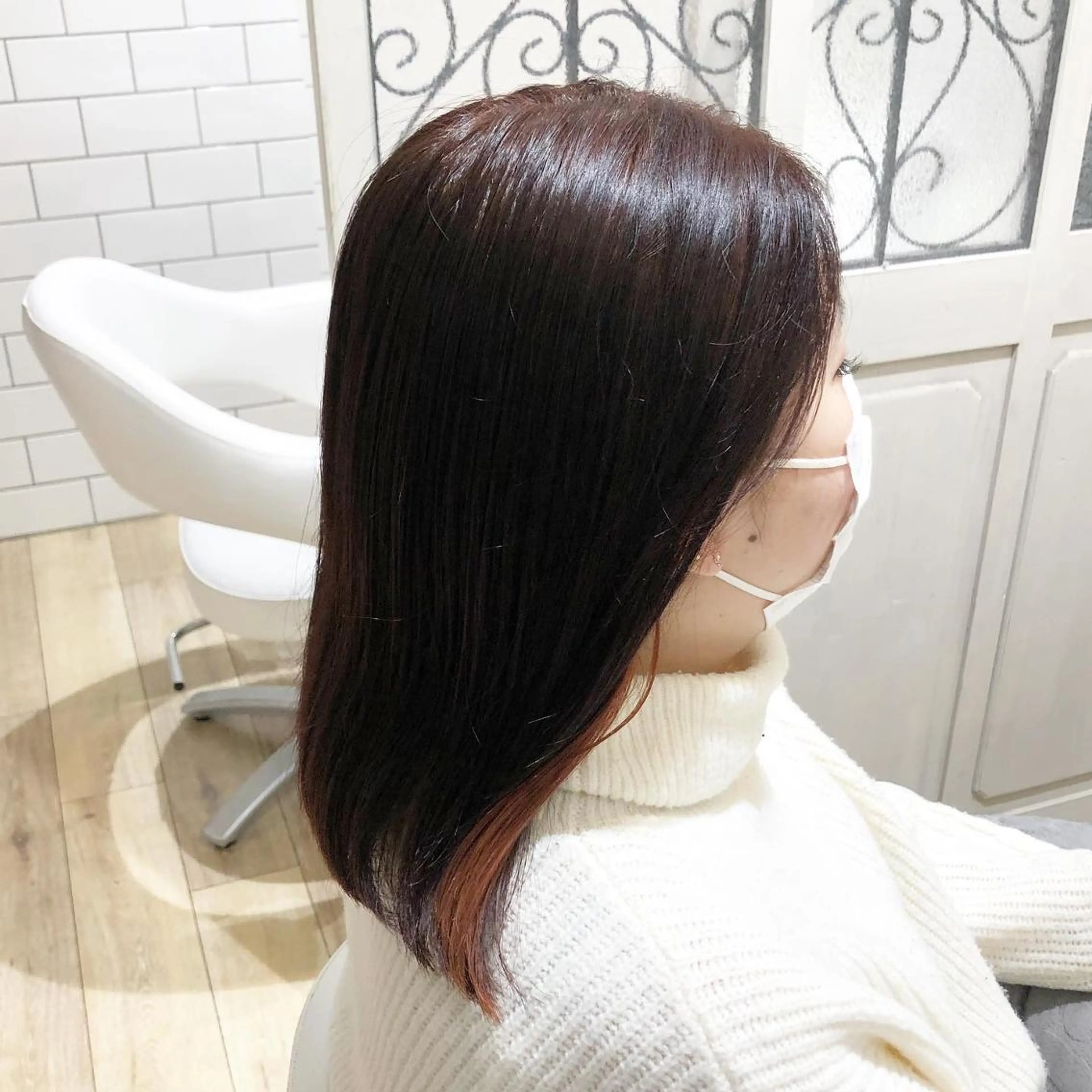 セミロング カラー ヘアアレンジ インナーカラー オレンジ ✨🌿大人可愛い愛さ れhair🌿✨松本のヘアスタイル