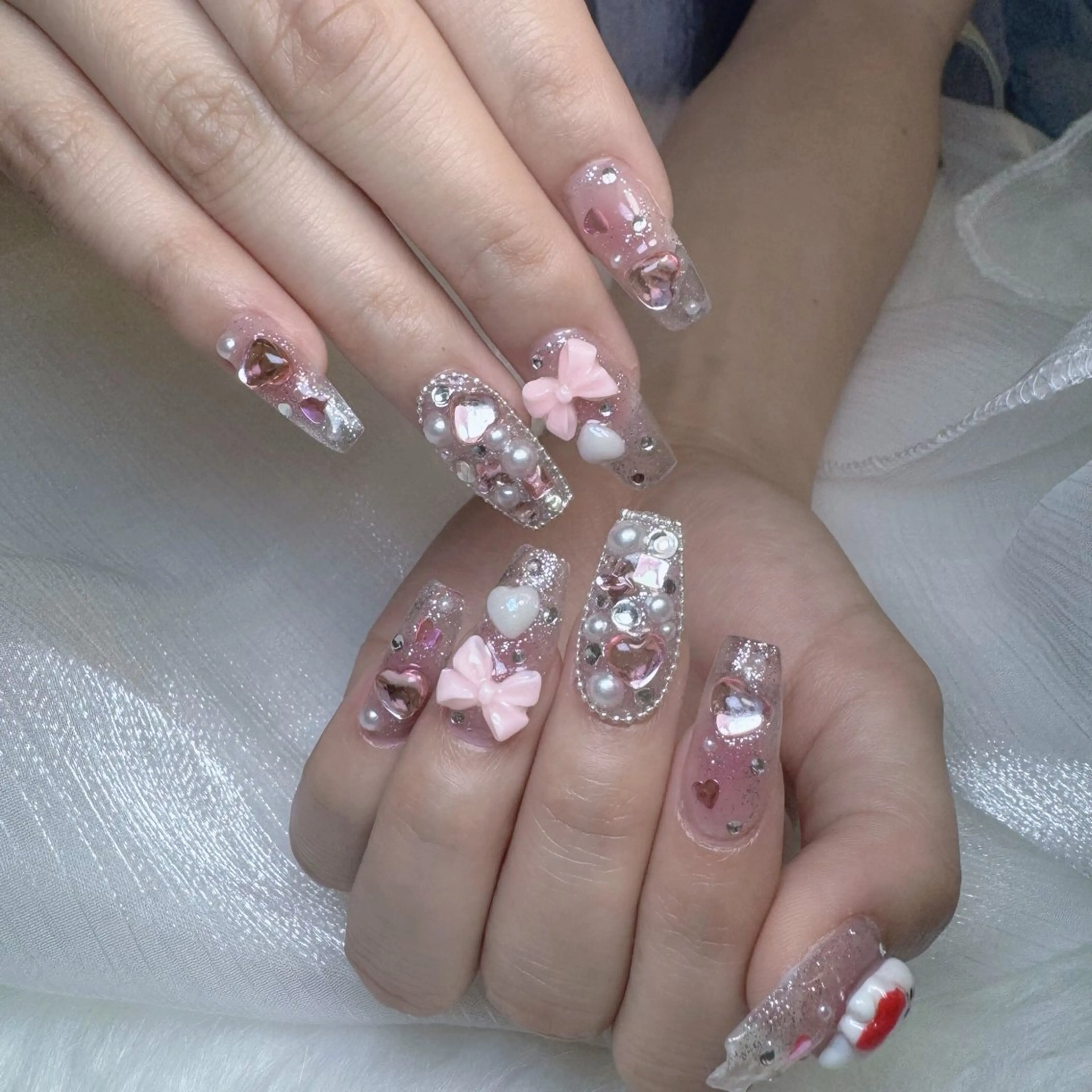 ネイル クリアネイル ガーリー キラキラネイル ロングネイル ピンク princess 木戸　唯のネイルデザイン