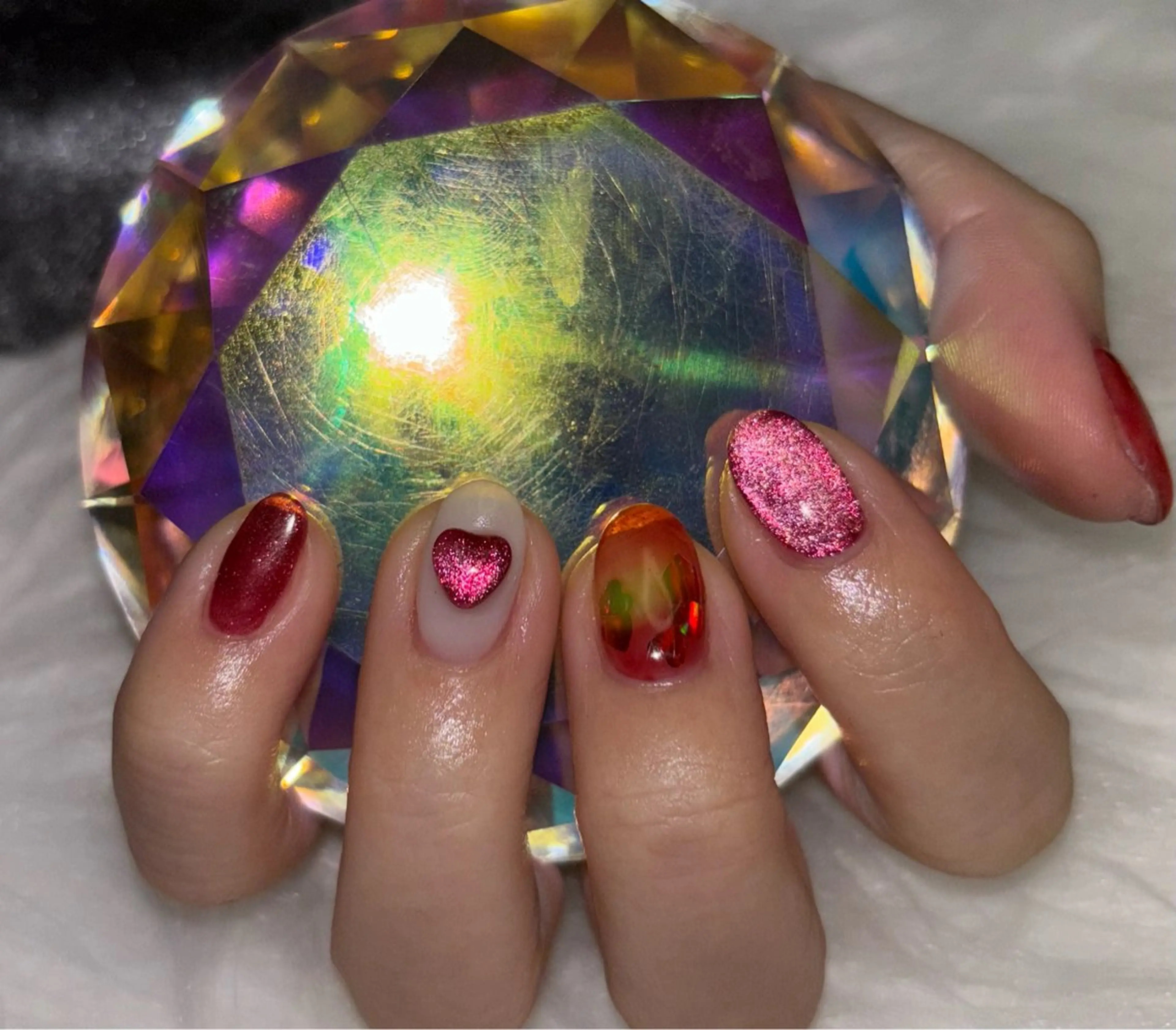 ネイル フラッシュネイル ジェルネイル ハート マグネットネイル 赤色 ハンドネイル M Hのその他イメージ