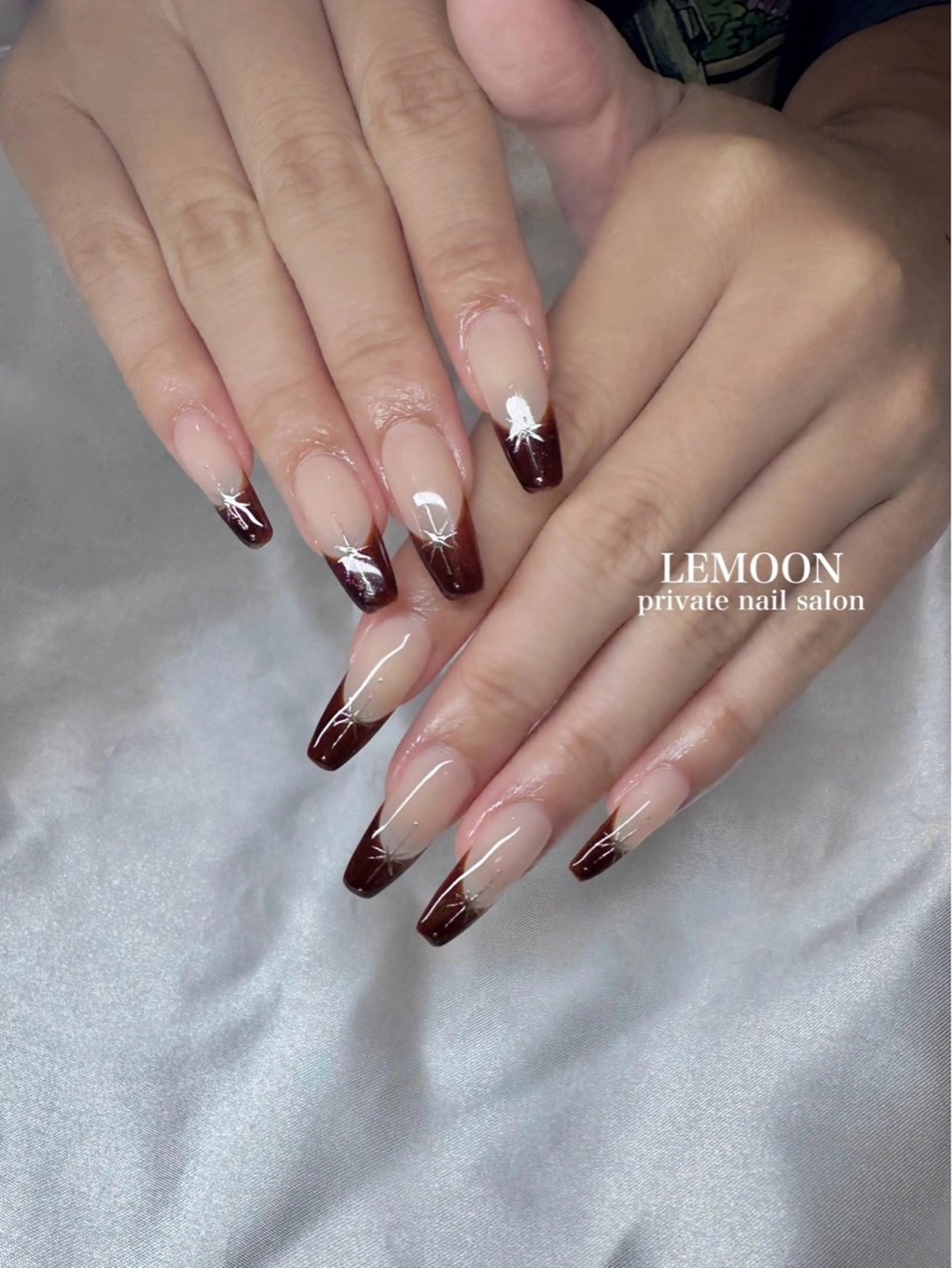 ネイル アートネイル ブラウン フレンチネイル ミラーネイル private nail salon　LEMOON所属・nail salon LEMOONのネイルデザイン
