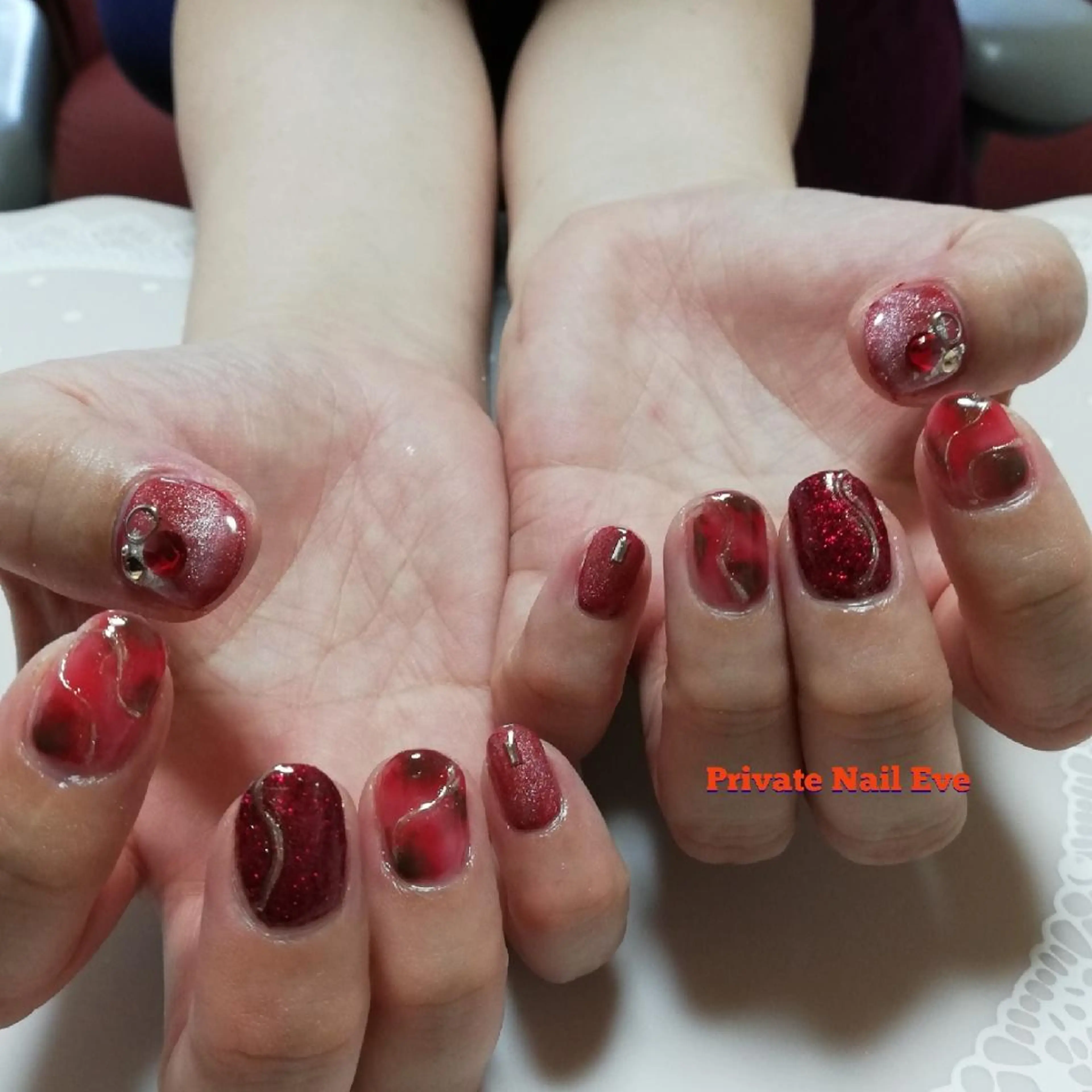 ネイル べっ甲ネイル 赤色 ネイル junkoのネイルデザイン