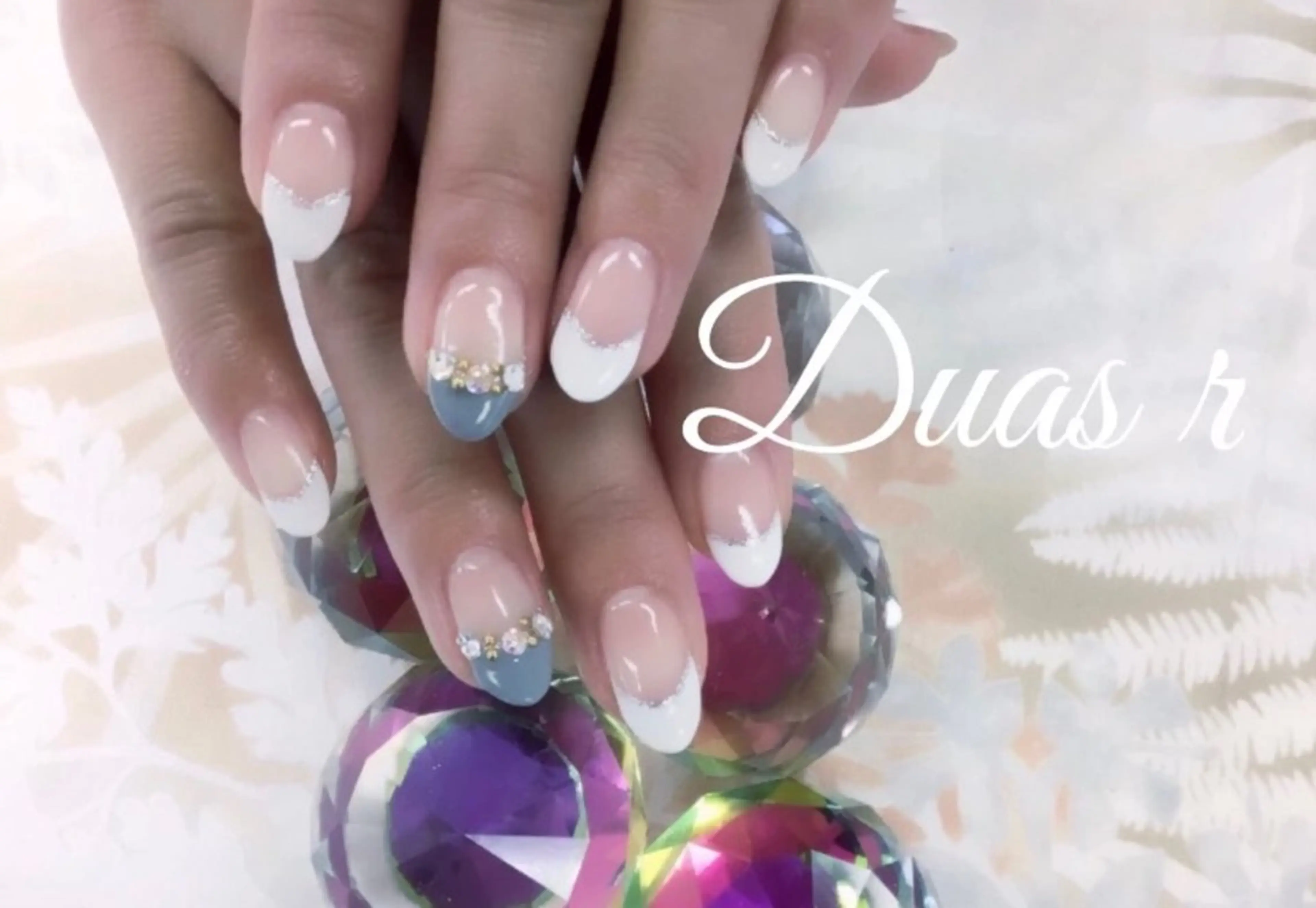 ネイル ブルー フレンチネイル ストーンネイル デュアス R _宇都宮のネイルデザイン