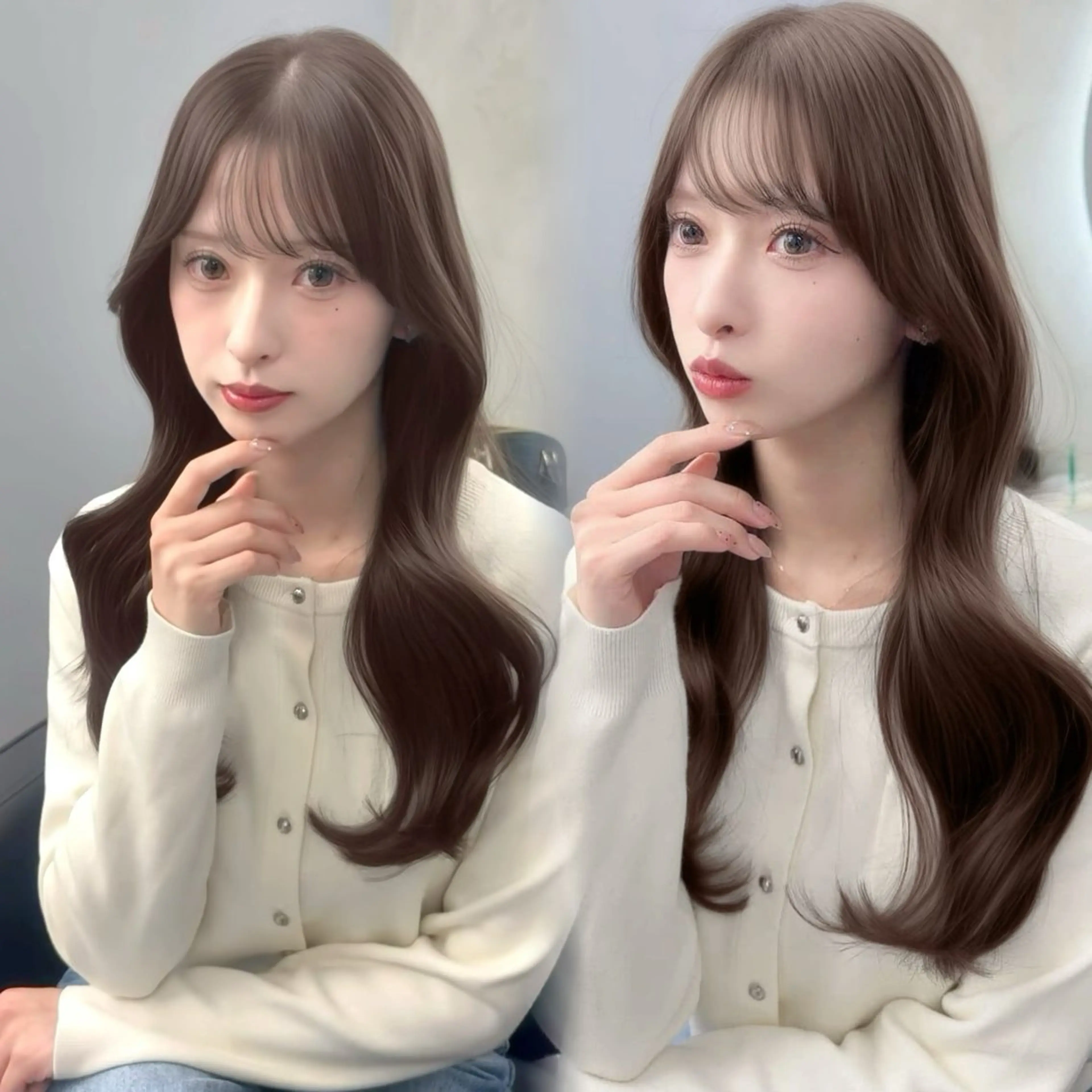 ミディアム カット ヘアカラー トリートメント 韓国/ワンホンヘア 髪質改善/MaCoのヘアスタイル