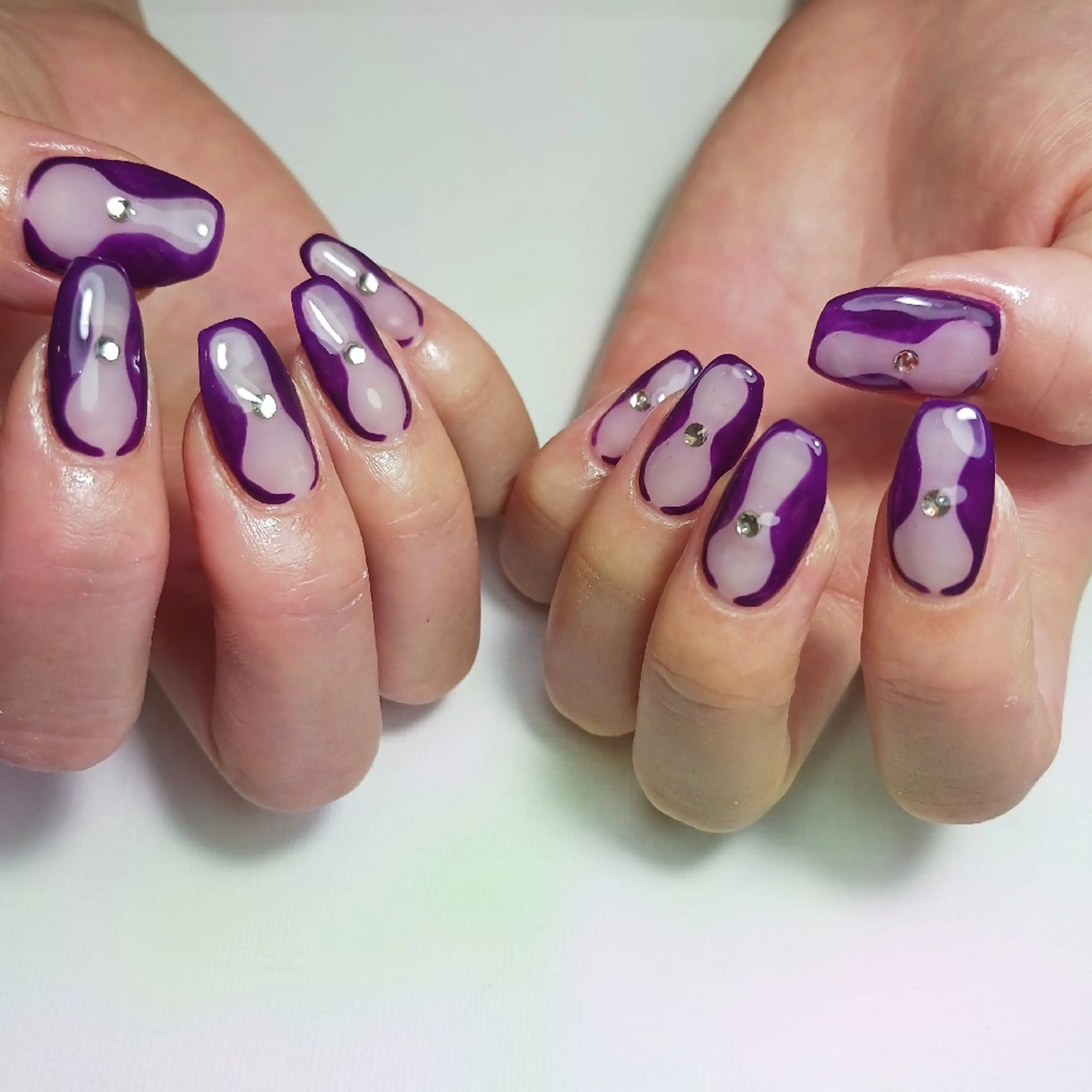 ネイル ジェルネイル 持ち込み パープル ショートネイル ハンドネイル owlnail /持込みデザイン専門のネイルデザイン