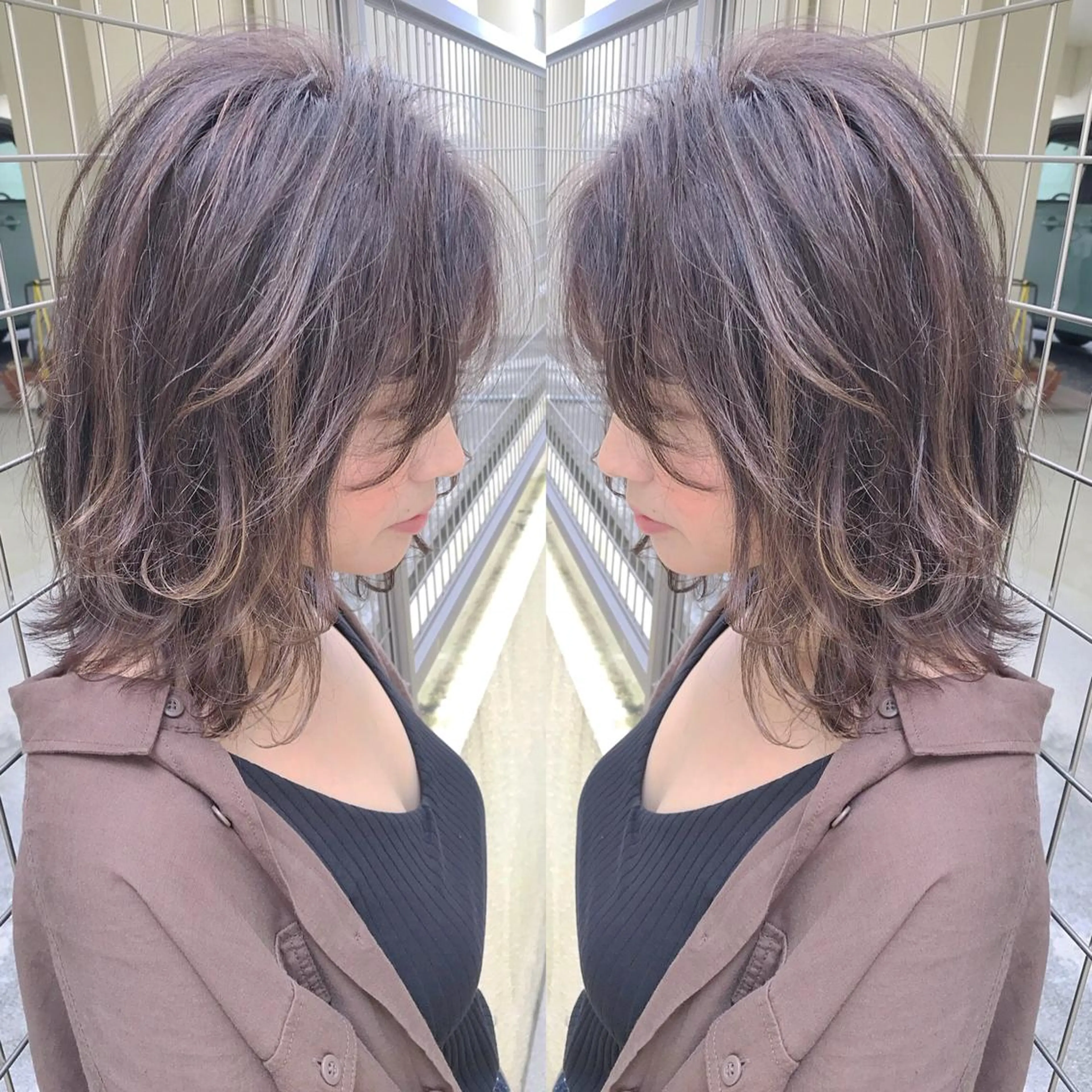 ミディアム パーマ ハイライト grand juteのヘアスタイル