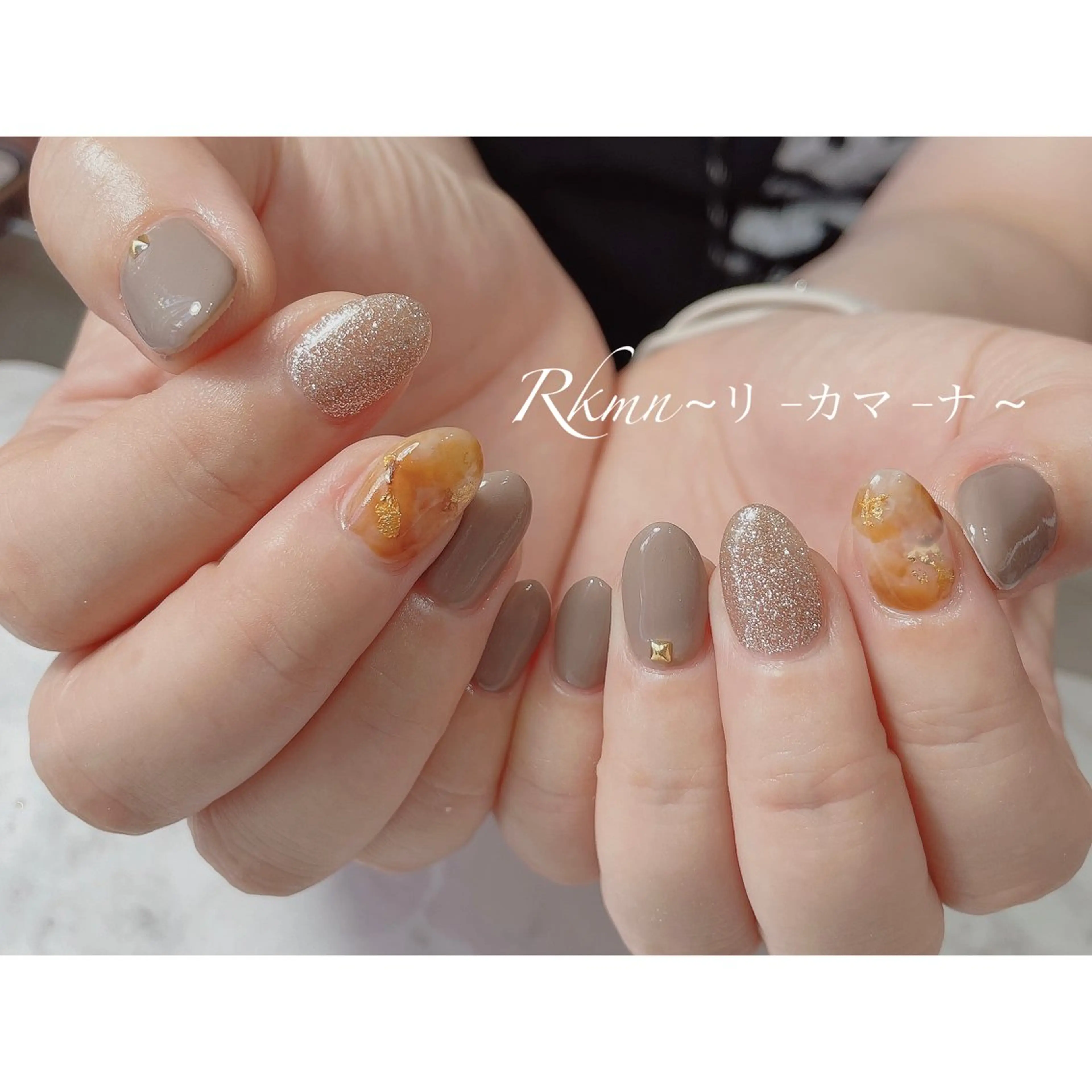 ネイル アートネイル べっ甲ネイル ラメ(グリッター) 春ネイル ハンドネイル フットネイル ハンドケア Rkmn ~リ-カマ-ナ~のネイルデザイン