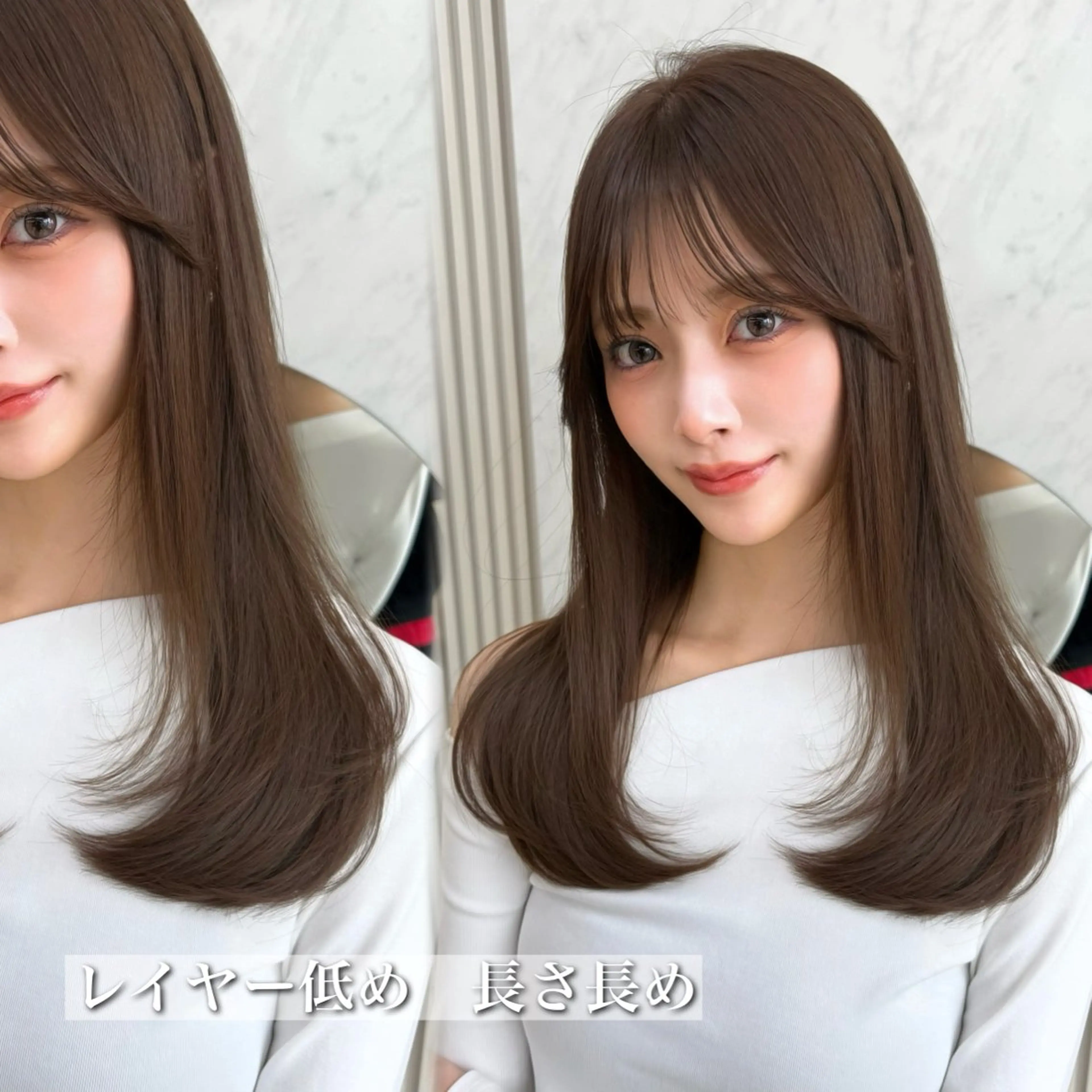 セミロング カラー カット ヘアカラー トリートメント 似合わせレイヤー 透明感カラーのヘアスタイル