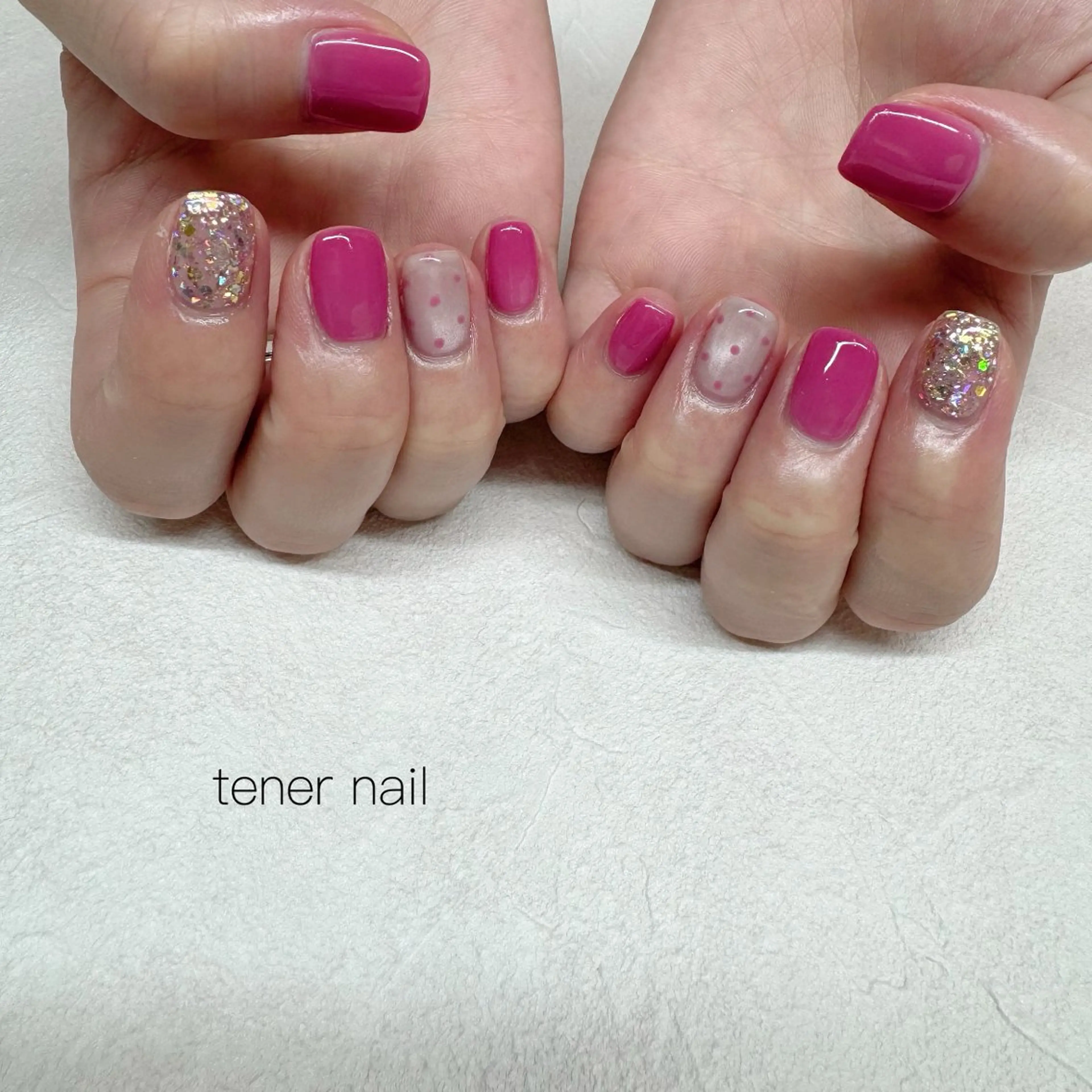 ネイル ドット ピンク ハンドネイル tener  nail  テネルネイル所属・テネルネイル tener nailのネイルデザイン