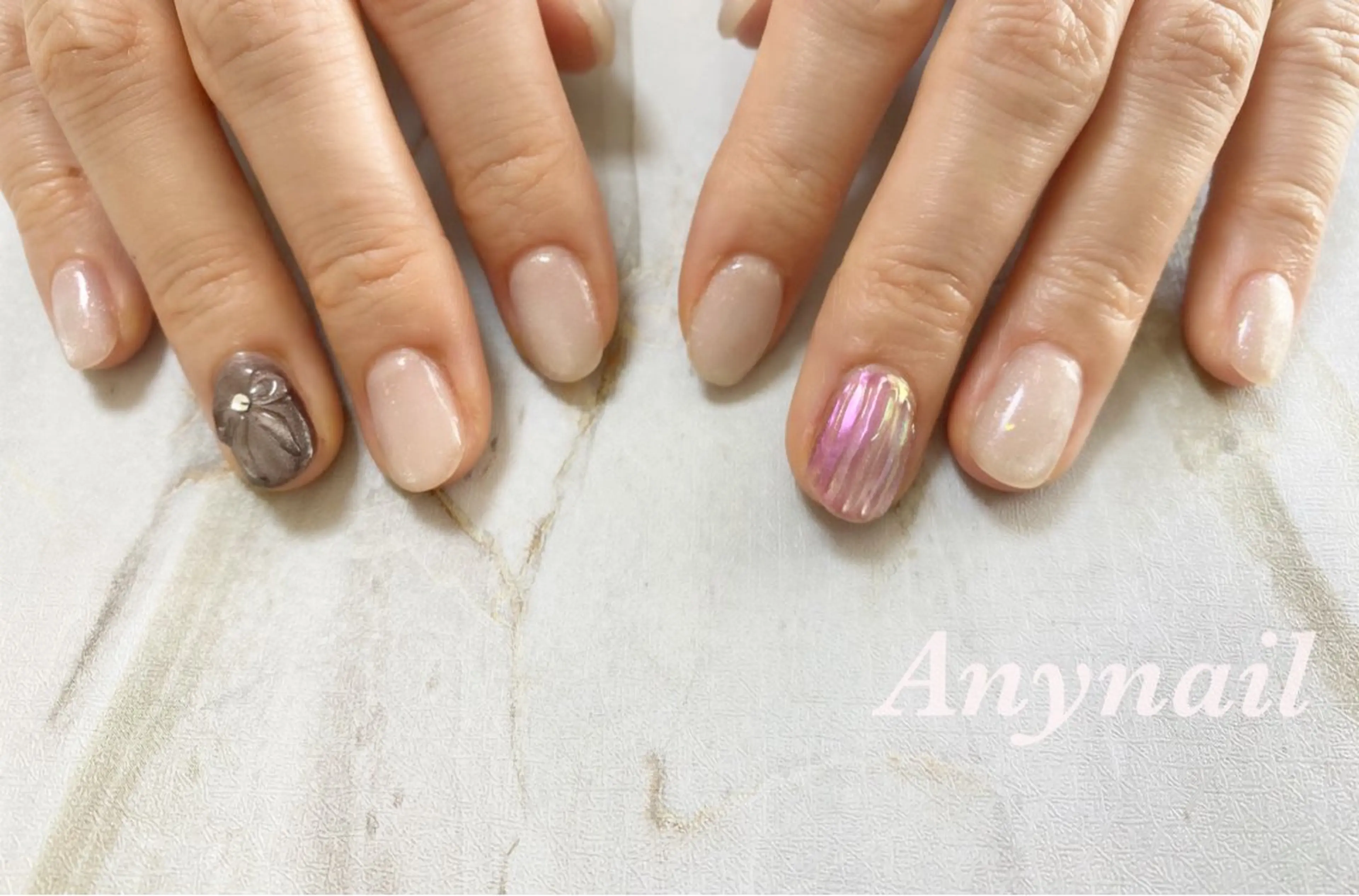 ネイル ブルー マグネットネイル リボン ショートネイル 岩澤 恵子のネイルデザイン