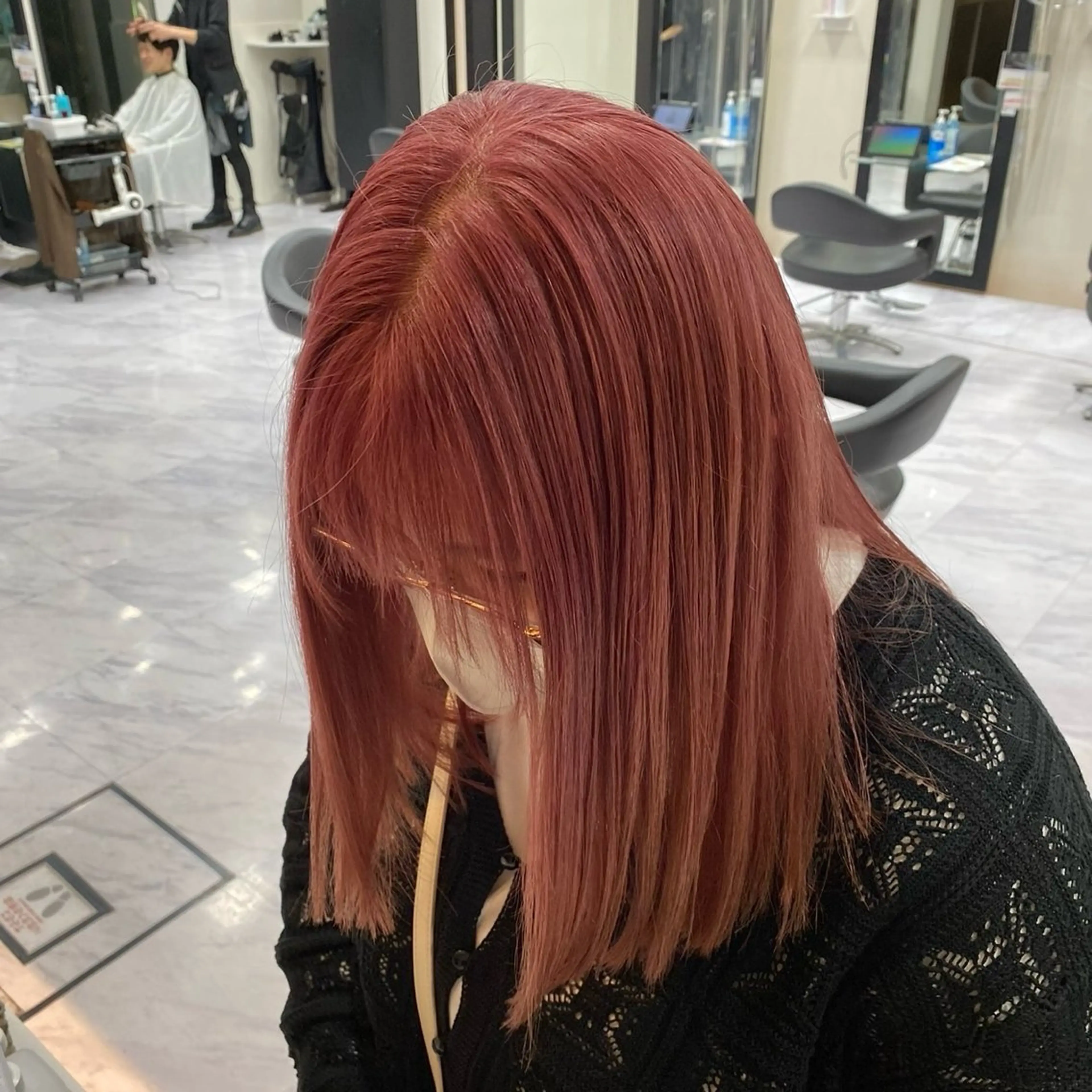 ミディアム カラー ピンクカラー 🐥くまがい💛 ダブルカラー／パーマのヘアスタイル