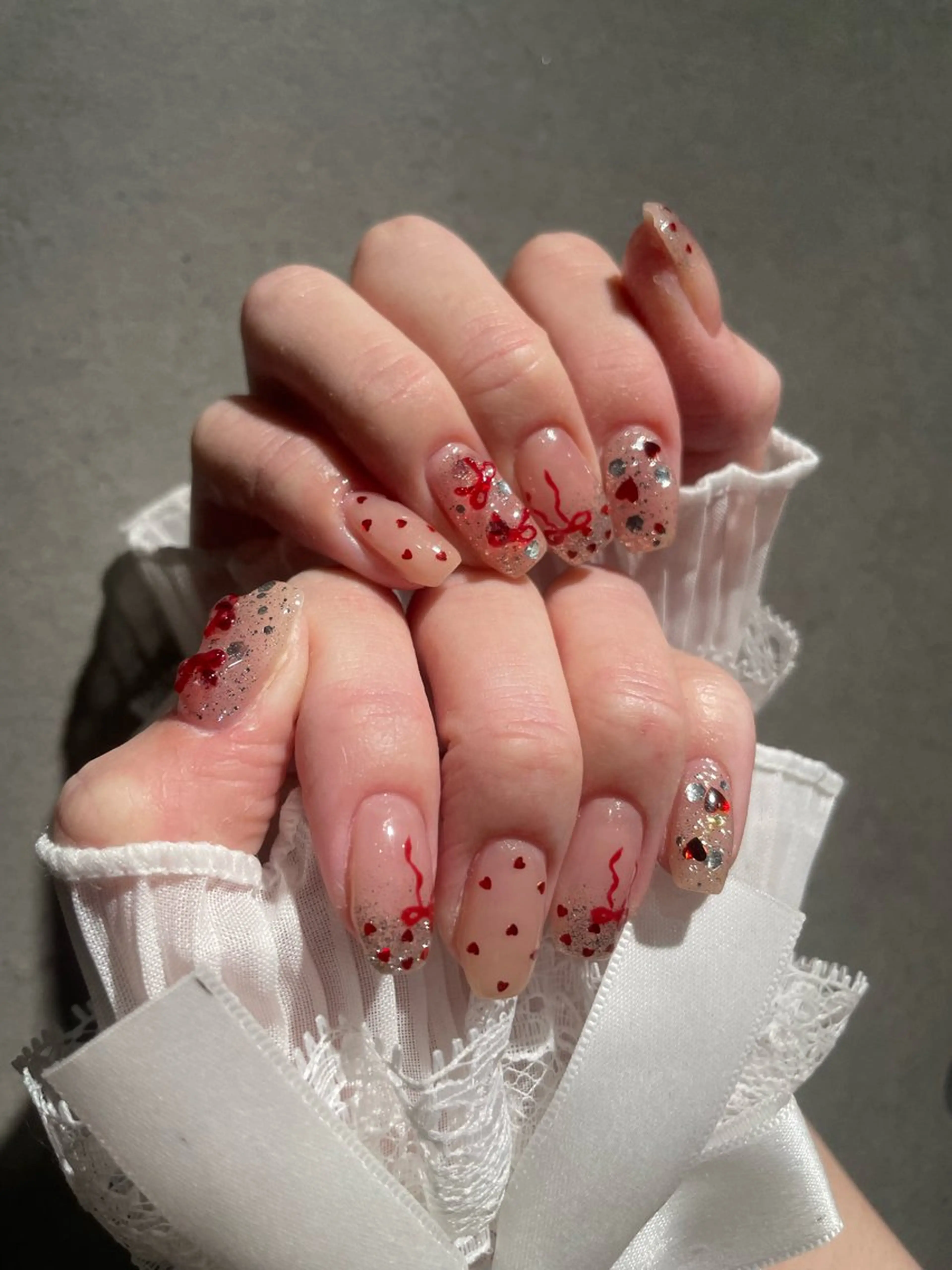 ネイル ハート キラキラネイル リボン I-nail Moeのネイルデザイン