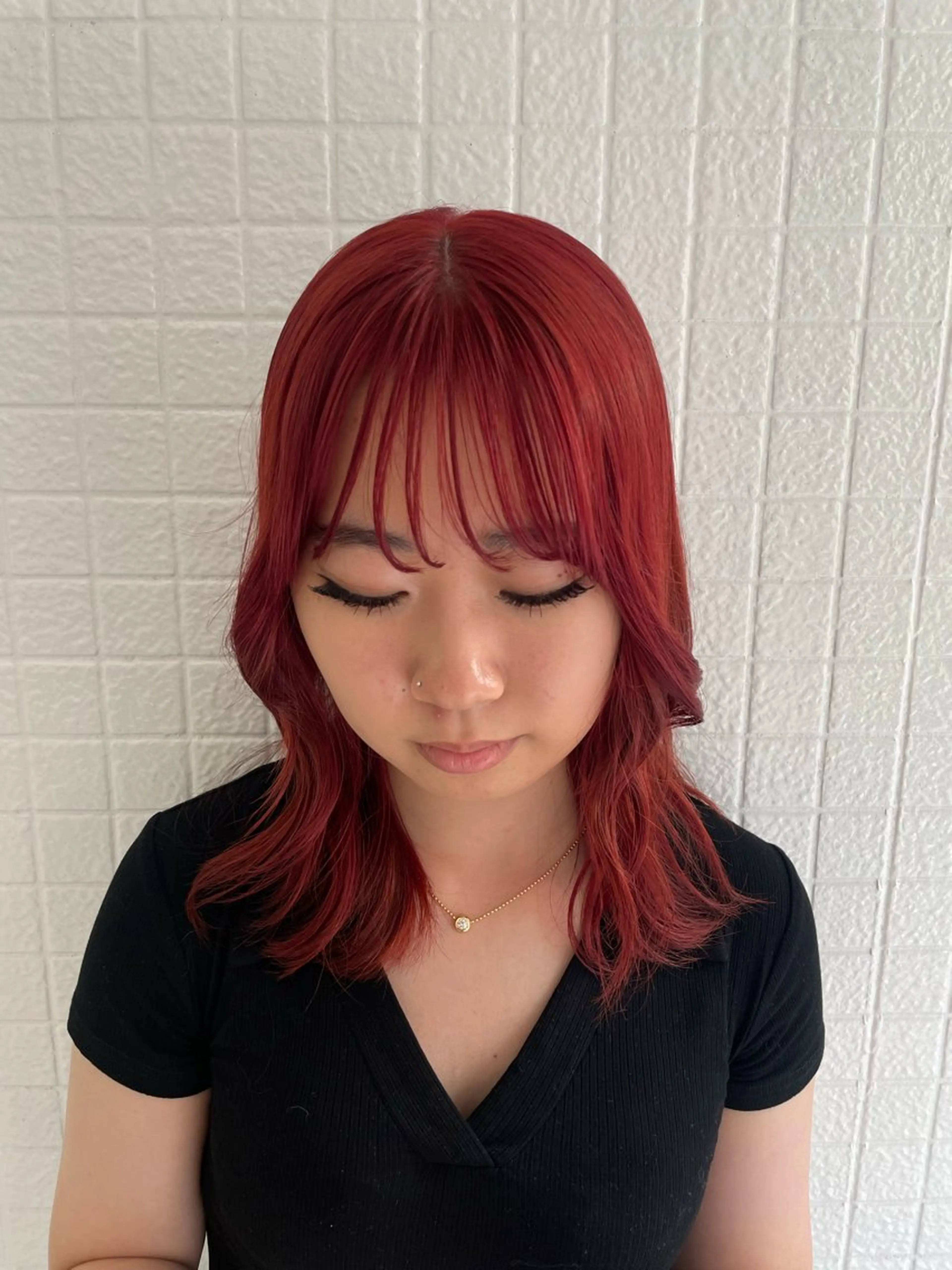 セミロング カラー レッドカラー ヘアカラー トリートメント ヘッドスパ ヘアセット 💕ハイトーン/ダメ ージ特化/MAO💕のヘアスタイル