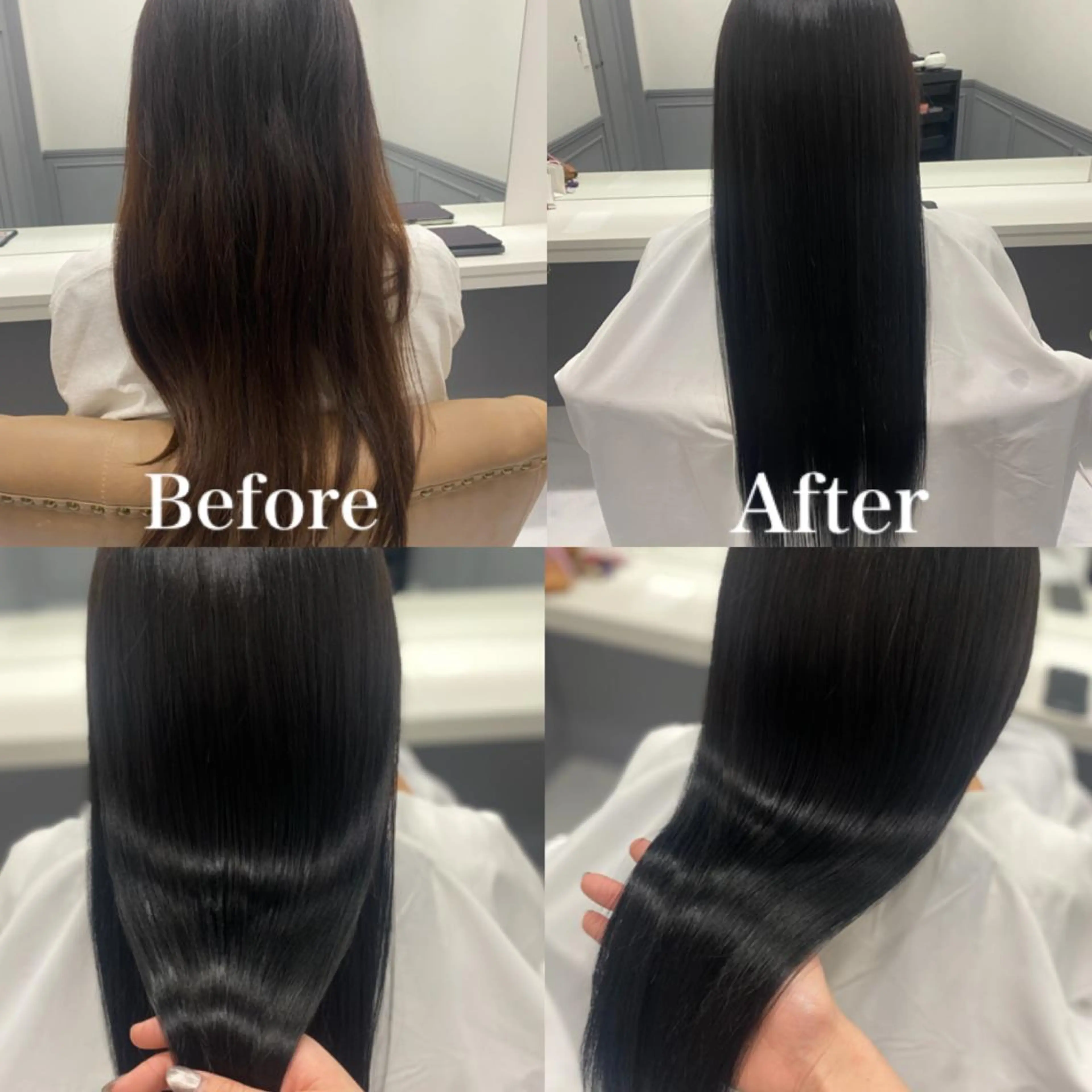 ロング カラー 黒髪 ブルーカラー ブルーブラック カット ヘアカラー 髪質改善×矯正🫧 韓国ヘアasamiのヘアスタイル