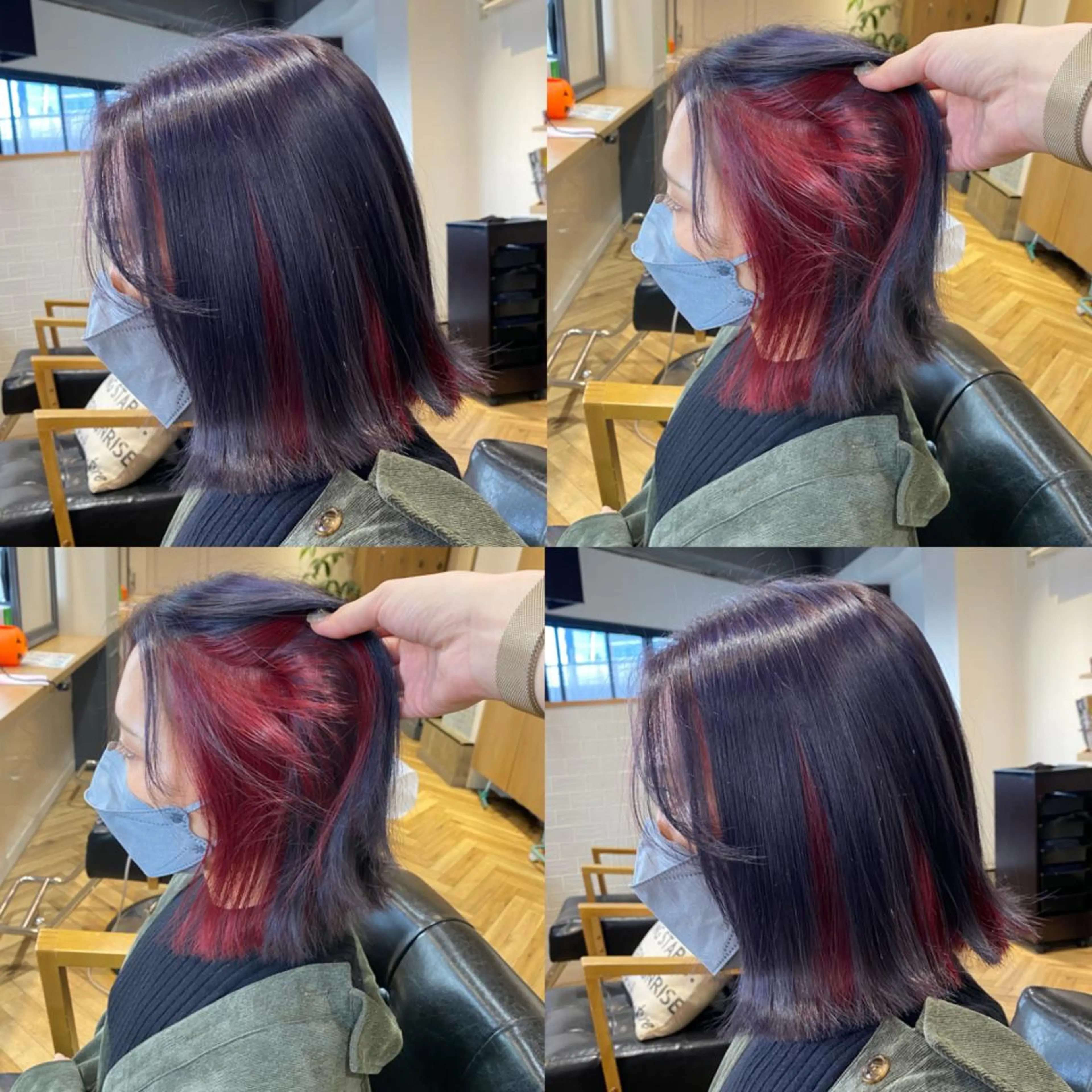 ミディアム カラー ブルーカラー ブルーラベンダー インナーカラー ラベンダーカラー レッドカラー 艶カラー/韓国顔周り 🎀mamiのヘアスタイル