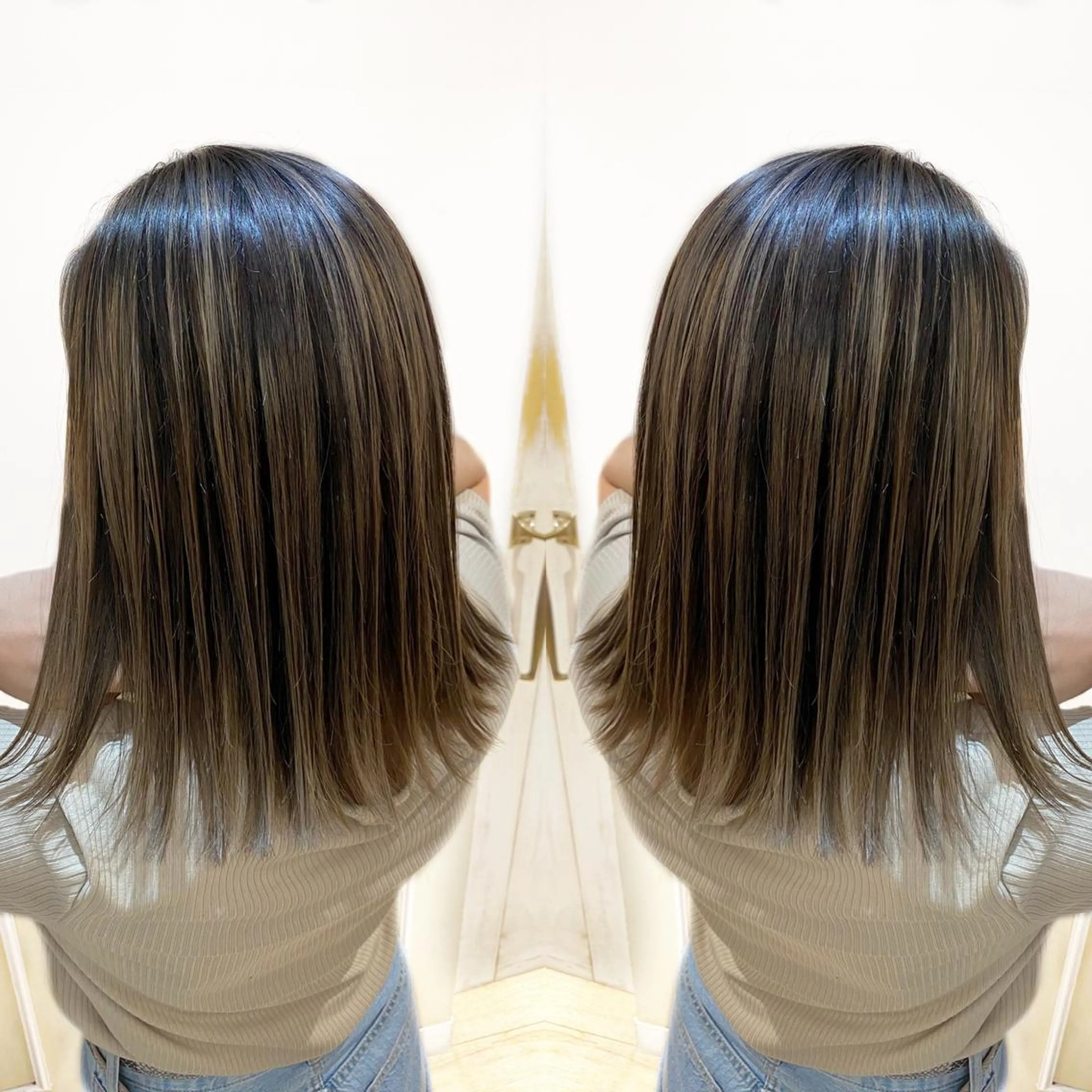 セミロング カラー バレイヤージュ ベージュカラー グレージュ ミルクティーベージュ 外国人風カラー カット トリートメント ご予約 宜しくお願いします！のヘアスタイル