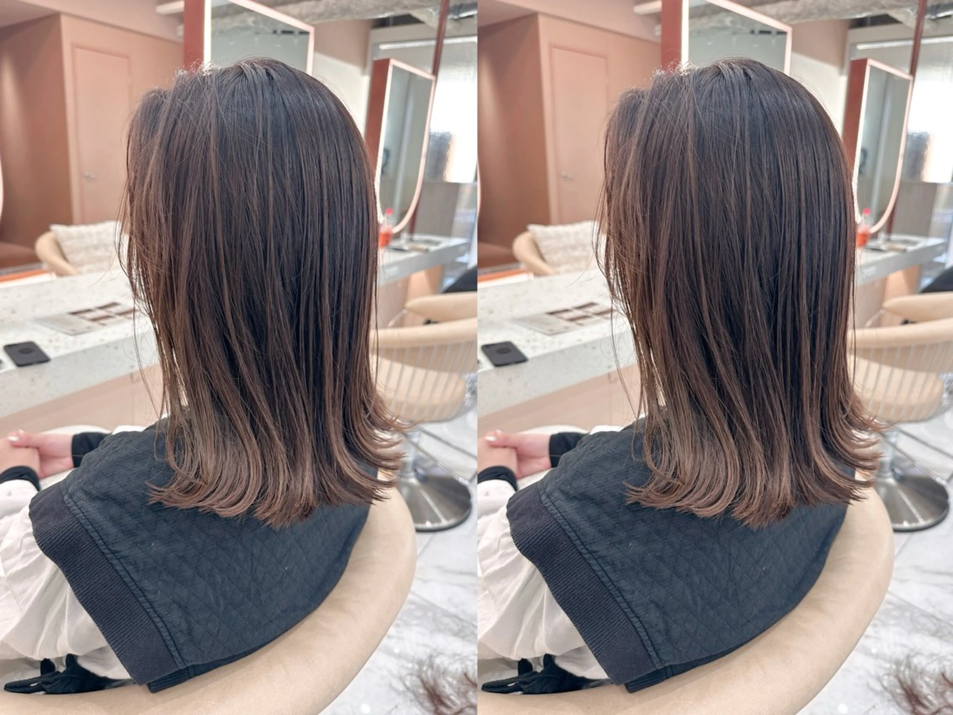 ミディアム カット ヘアカラー トリートメント オリーブカラー 長谷川のヘアスタイル