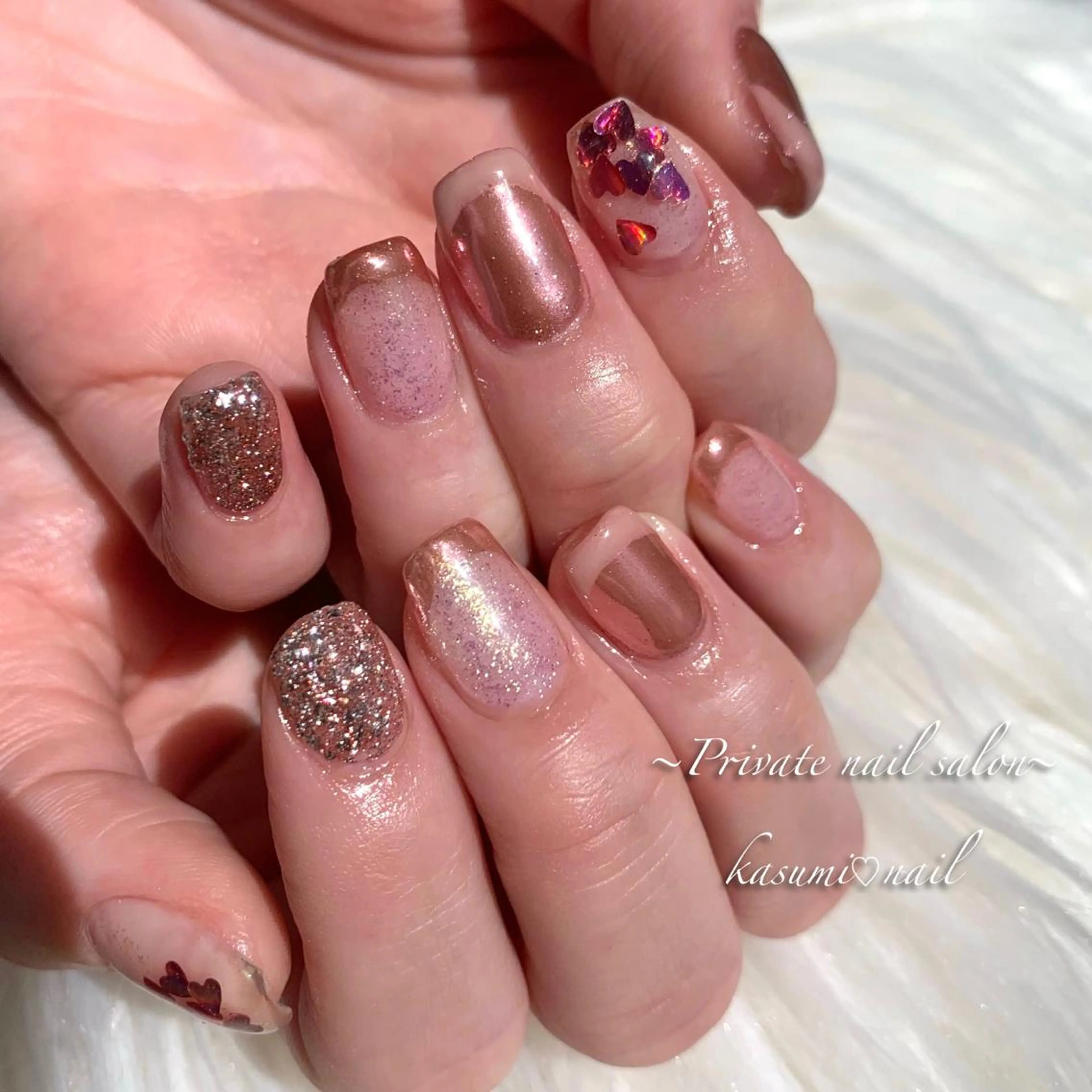 ネイル アートネイル ラメ(グリッター) マグネットネイル ミラーネイル 持ち込み KASUMI♡ Nailのネイルデザイン