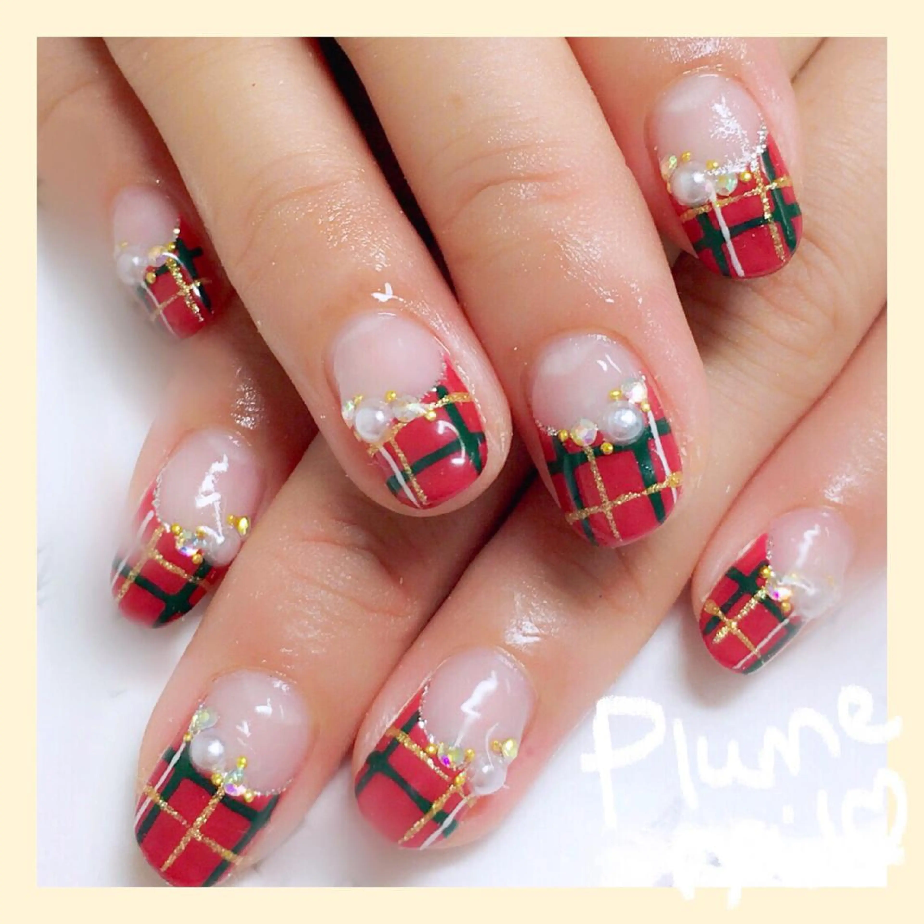 ネイル アートネイル フレンチネイル キラキラネイル 韓国ネイル 春ネイル ハンドネイル plume nail ☆韓国ネイルのネイルデザイン