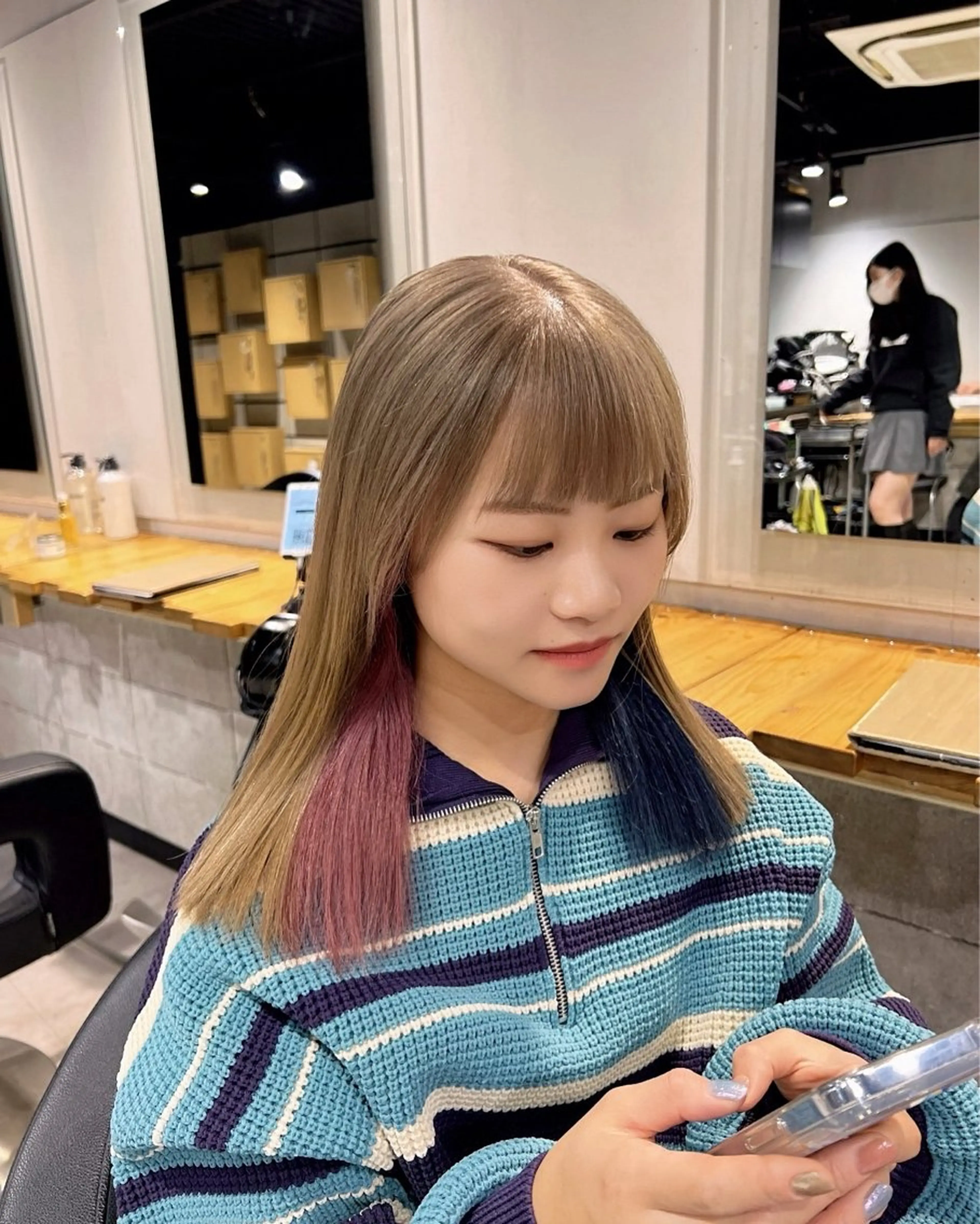 ミディアム カラー ブリーチ インナーカラー ピンクカラー 髪質改善 トリートメント ヘアカラー トリートメント NANAMI🩵 大人可愛い韓国ヘアのヘアスタイル