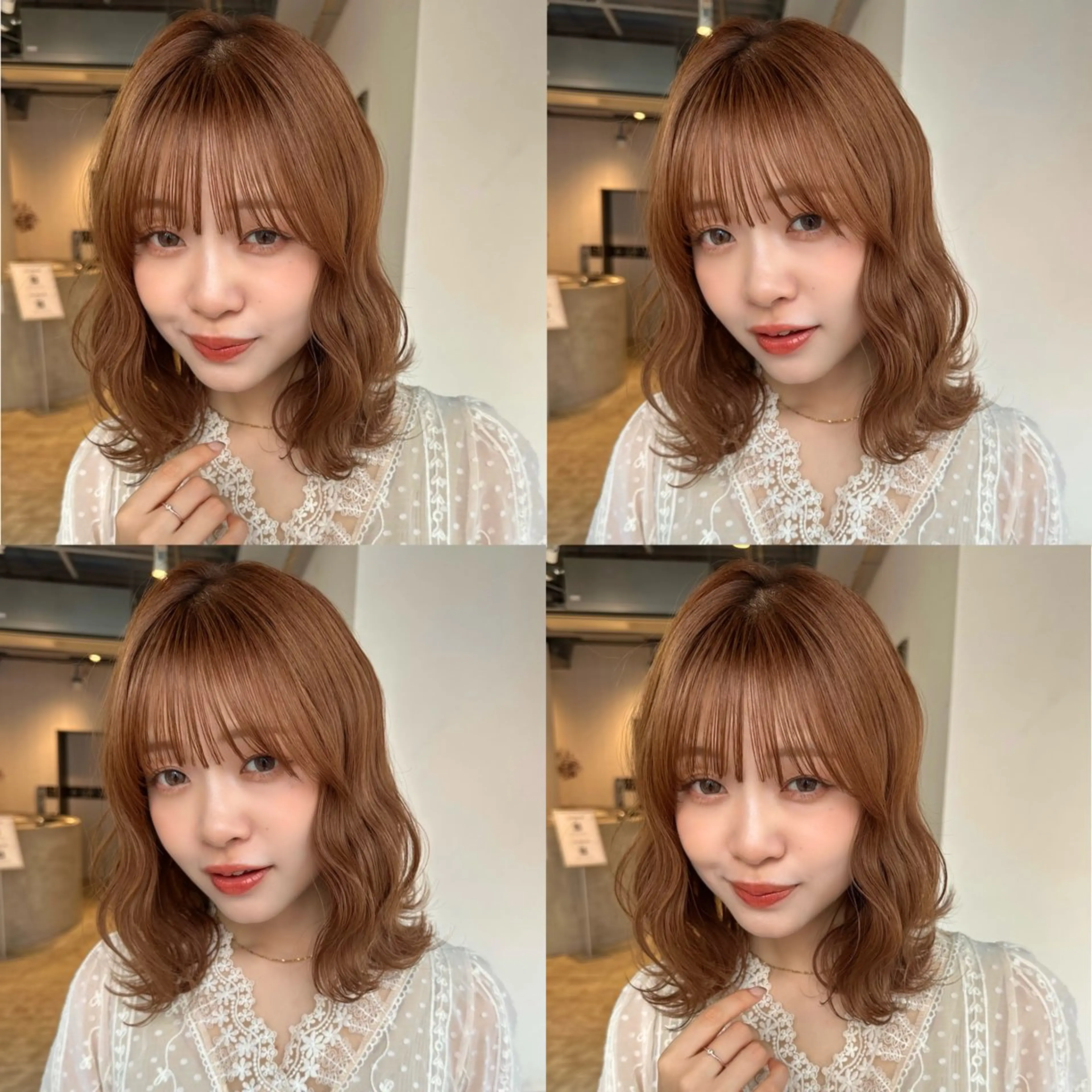 ミディアム 🌷モア 🌷暖色カラー・ボブのヘアスタイル