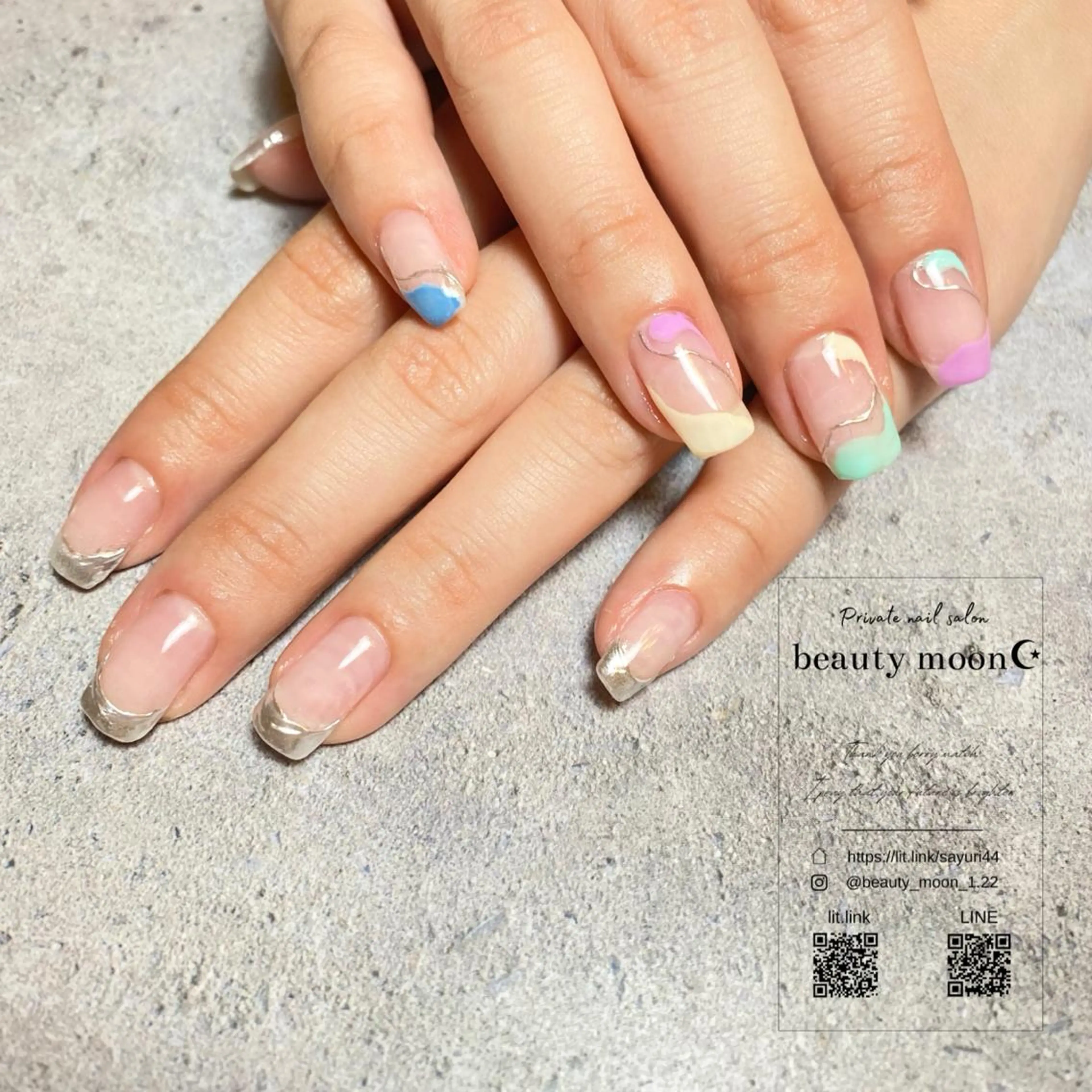 ネイル アートネイル ハート ミラーネイル ハンドネイル beauty ☪︎moonのネイルデザイン