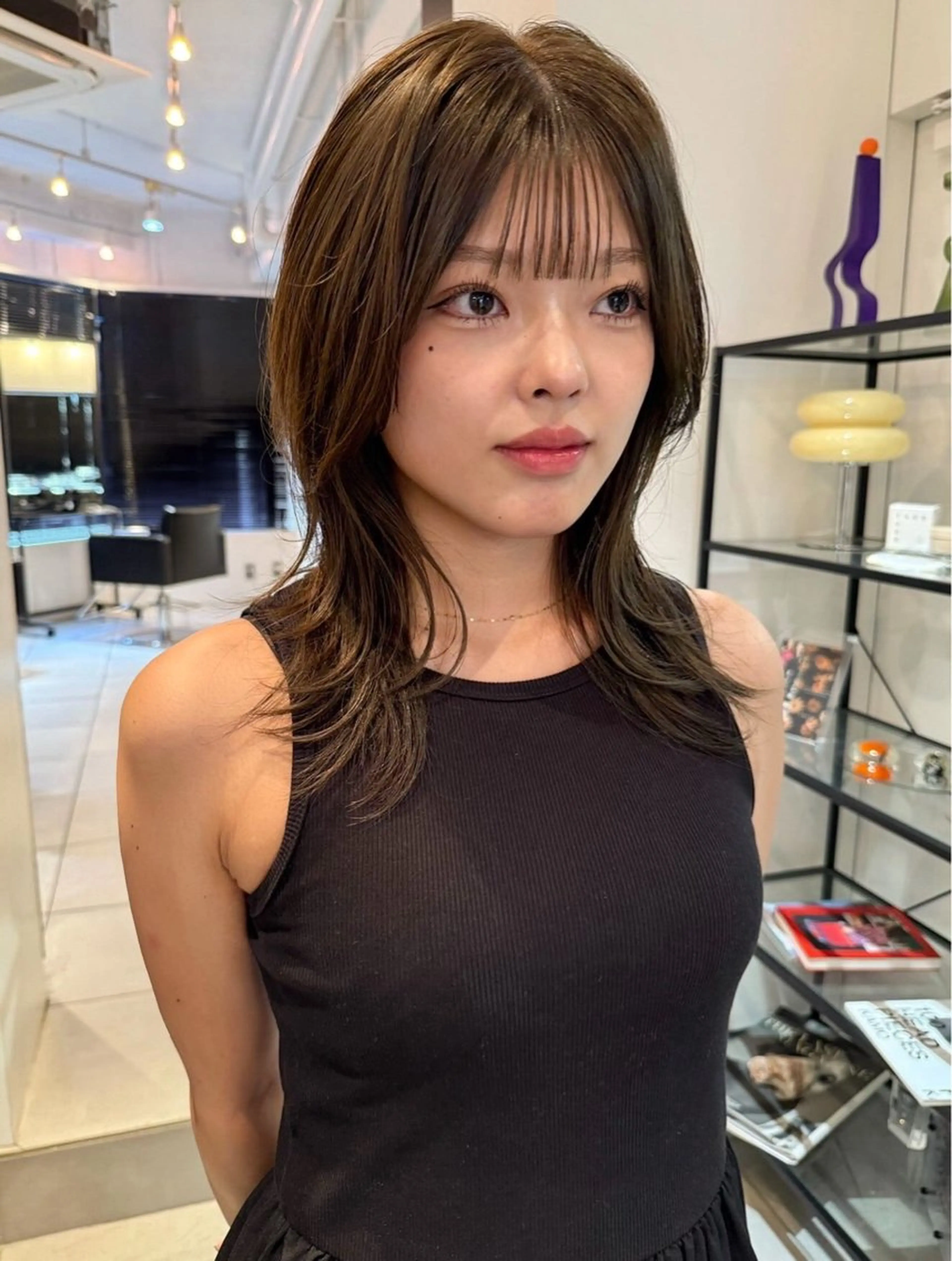 ミディアム カラー ベージュカラー ブリーチ ブリーチなしカラー オリーブベージュ 磯　亜由香🌼 ブリーチ/ボブカットのヘアスタイル