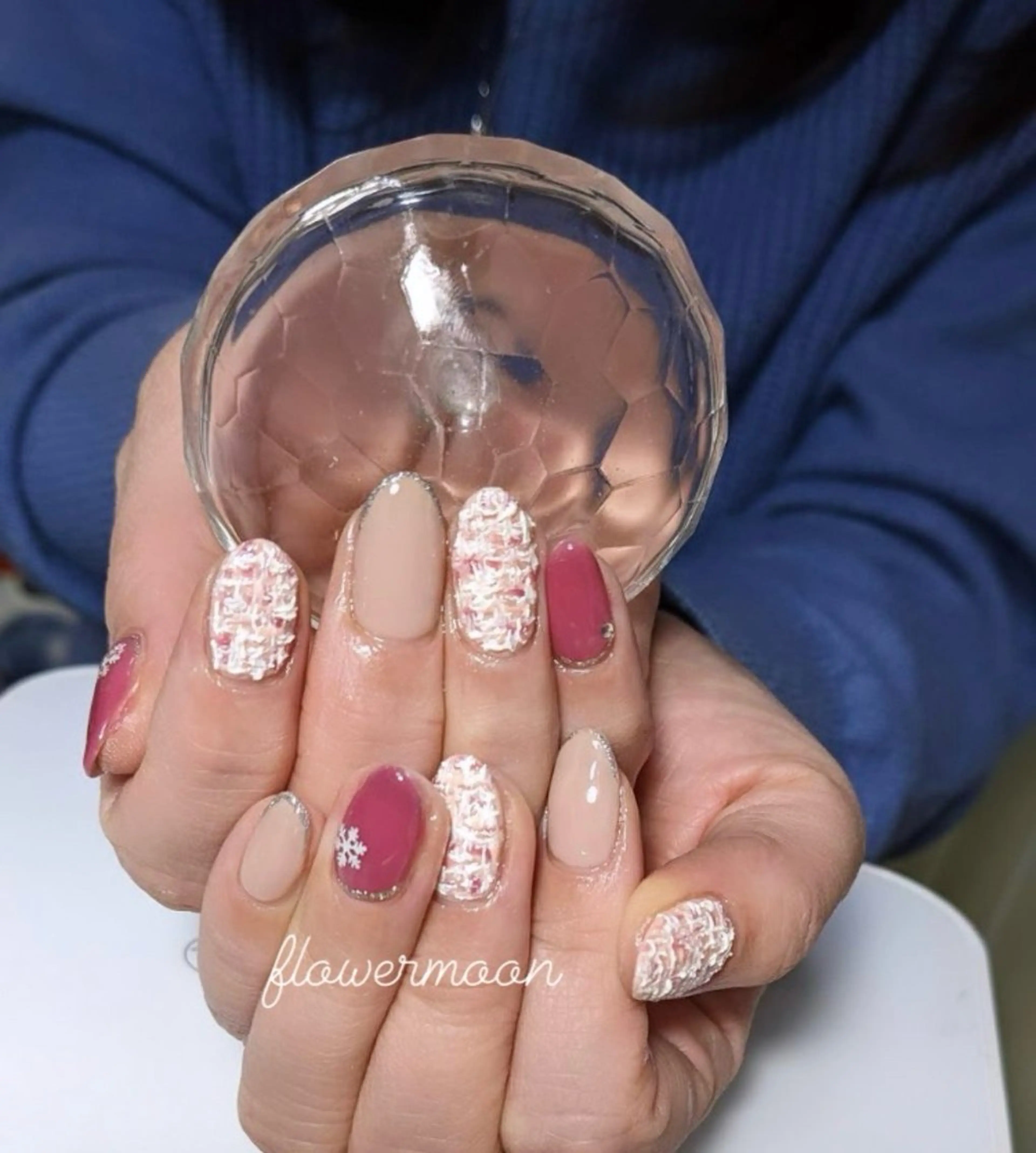 ネイル ツイードネイル フラワー ムーンのネイルデザイン