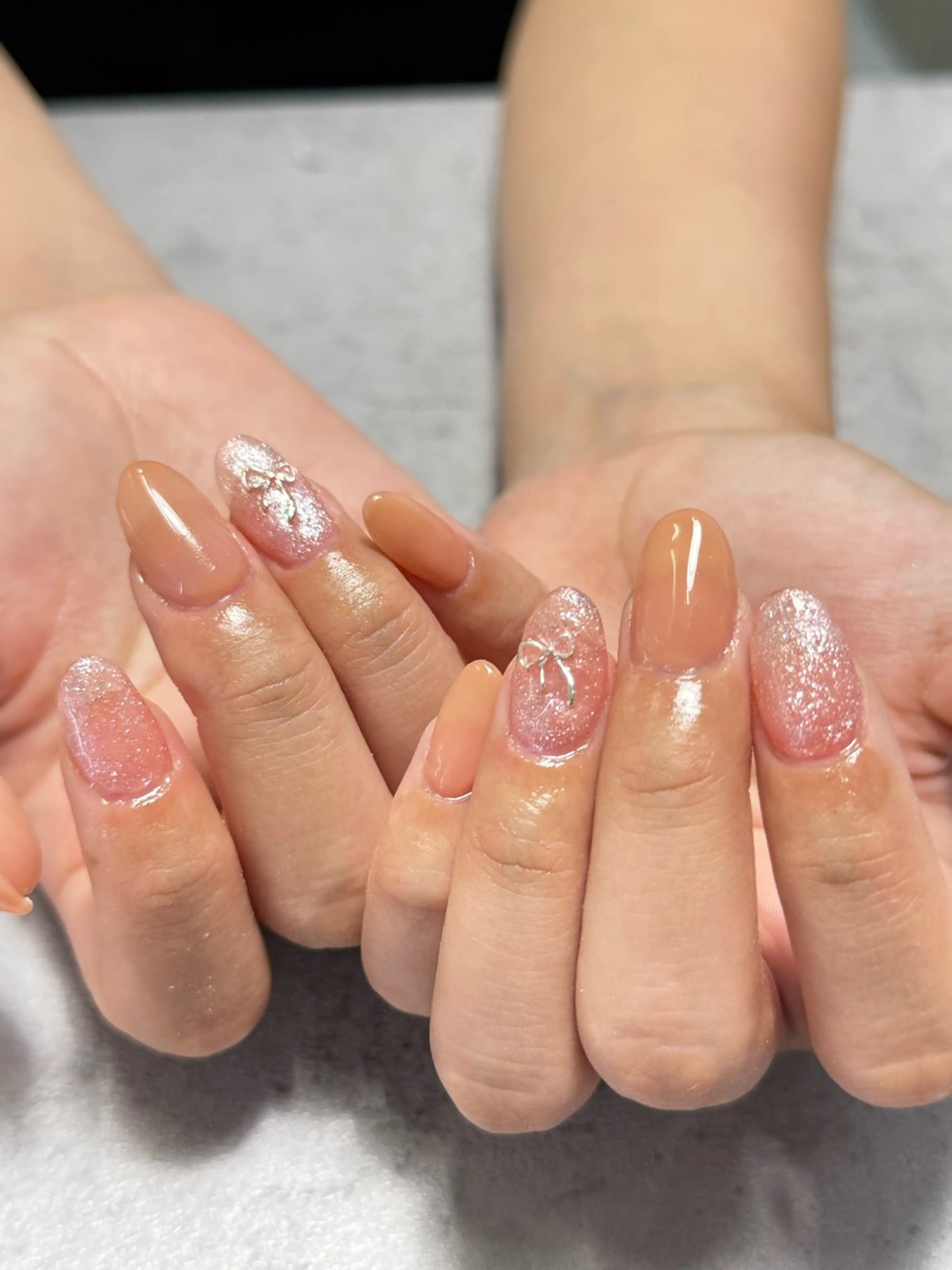 ネイル ワンカラーネイル リボン ハンドネイル K+1所属・k+1💅🏻 miyukiのネイルデザイン