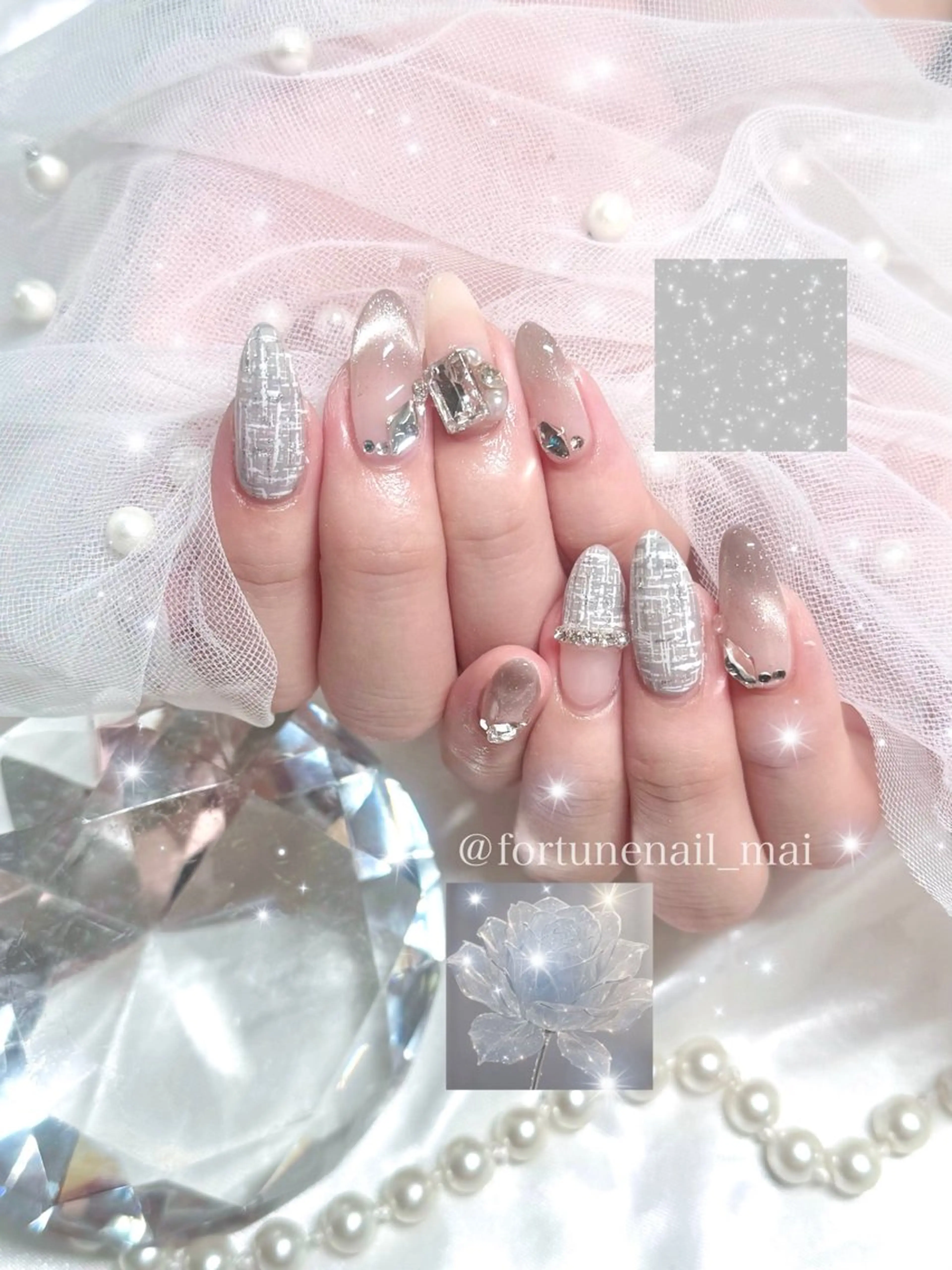 ネイル ツイードネイル ハンドネイル 🎀Mai 🎀12/25🈳のネイルデザイン