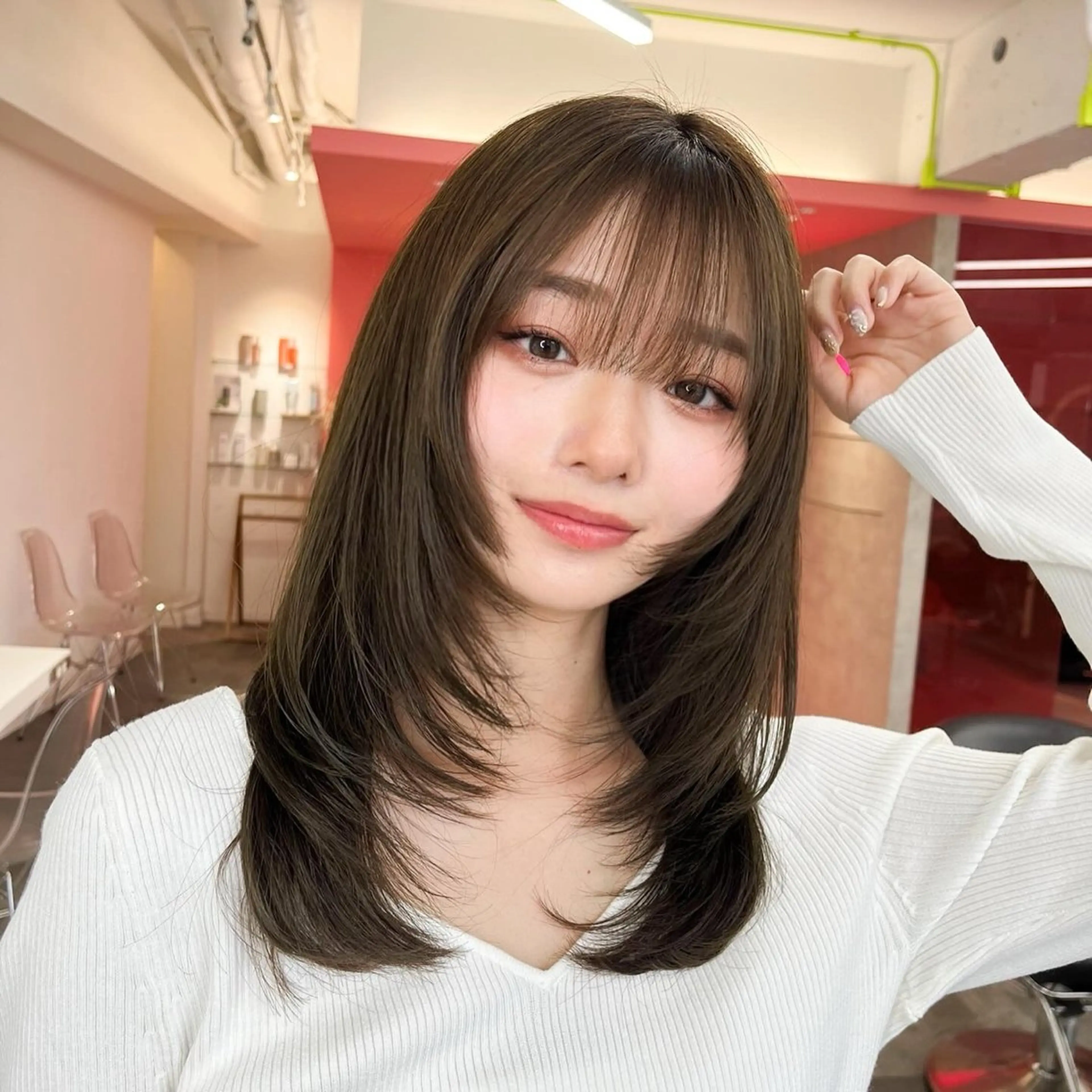 ミディアム カラー 山崎/ボブ縮毛矯正 レイヤー髪質改善のヘアスタイル