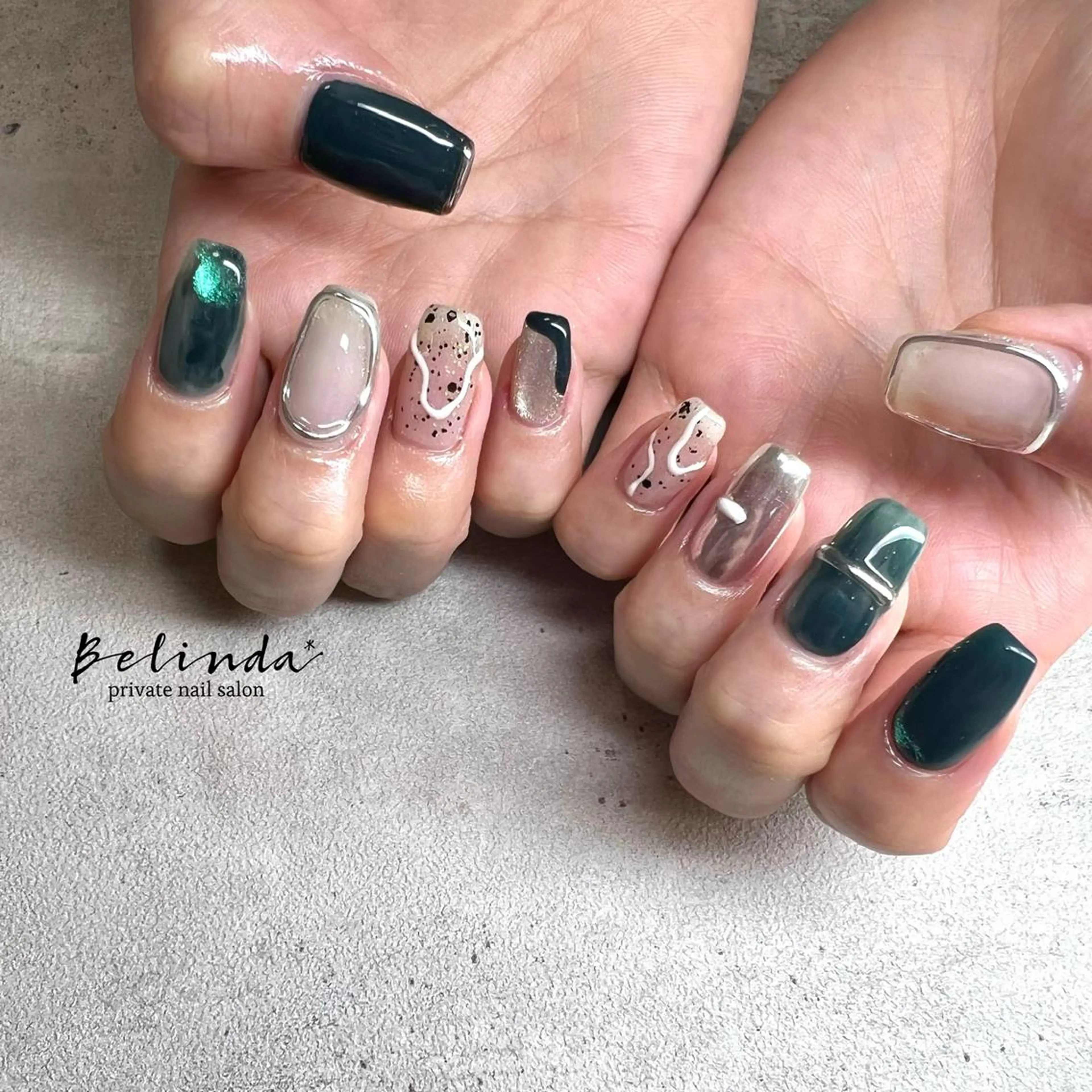 ネイル グリーン ハンドネイル Belinda Nailのネイルデザイン