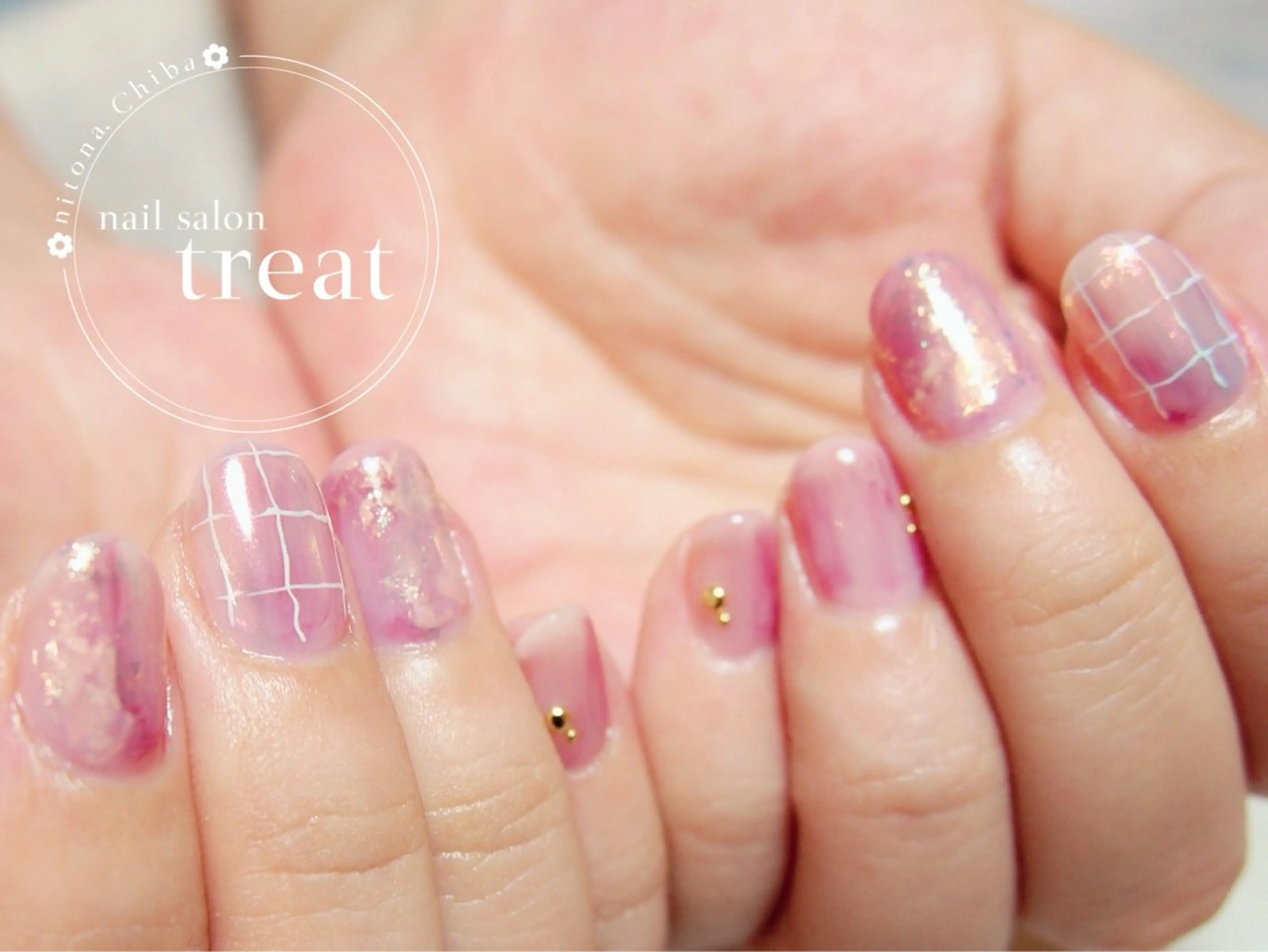 ネイル オーロラネイル 大理石ネイル(マーブル) ニュアンスネイル ピンク パープル nail salon treat あいのネイルデザイン