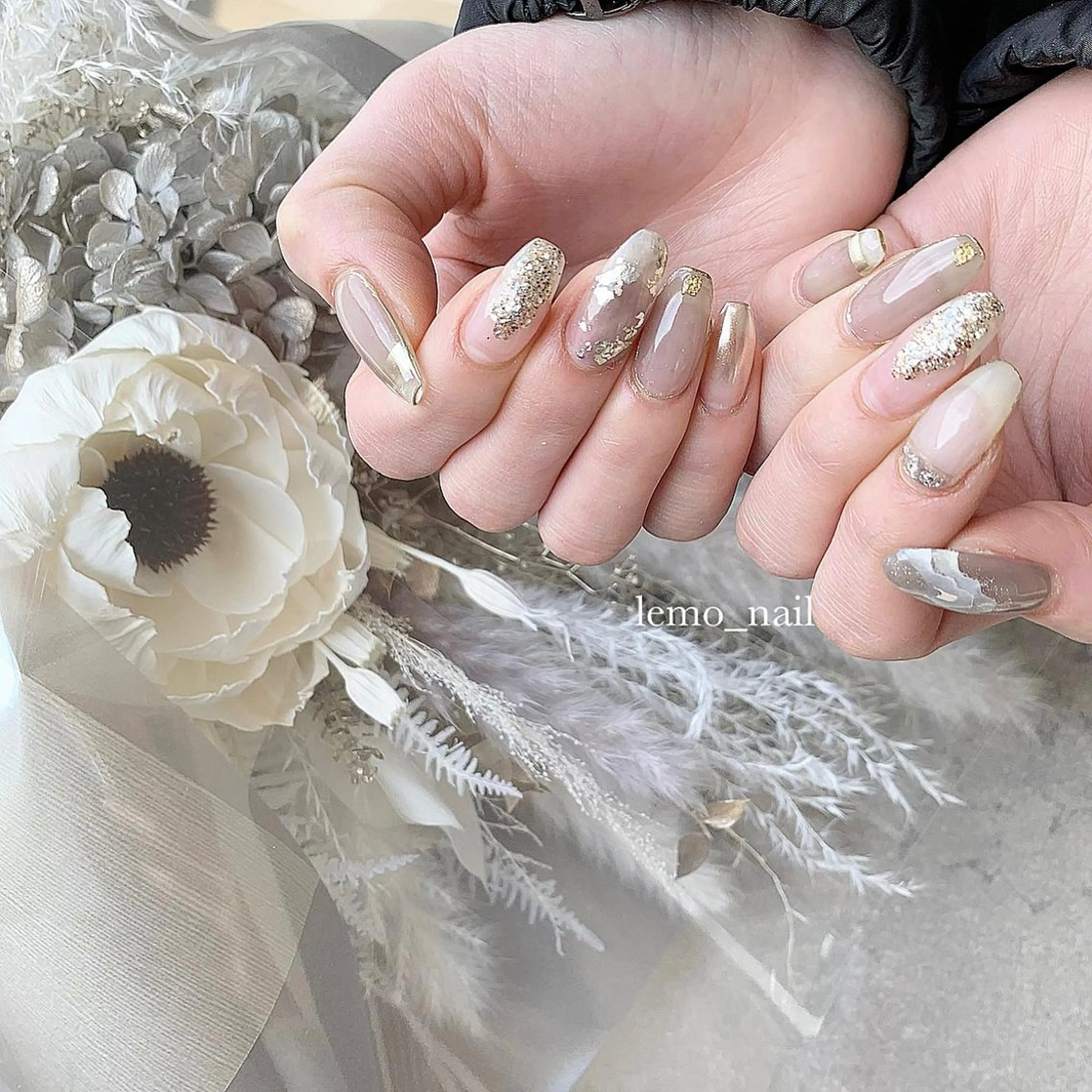 ネイル 大理石ネイル(マーブル) ミラーネイル ニュアンスネイル 春ネイル スクエアネイル lemo_nail 🍋のネイルデザイン