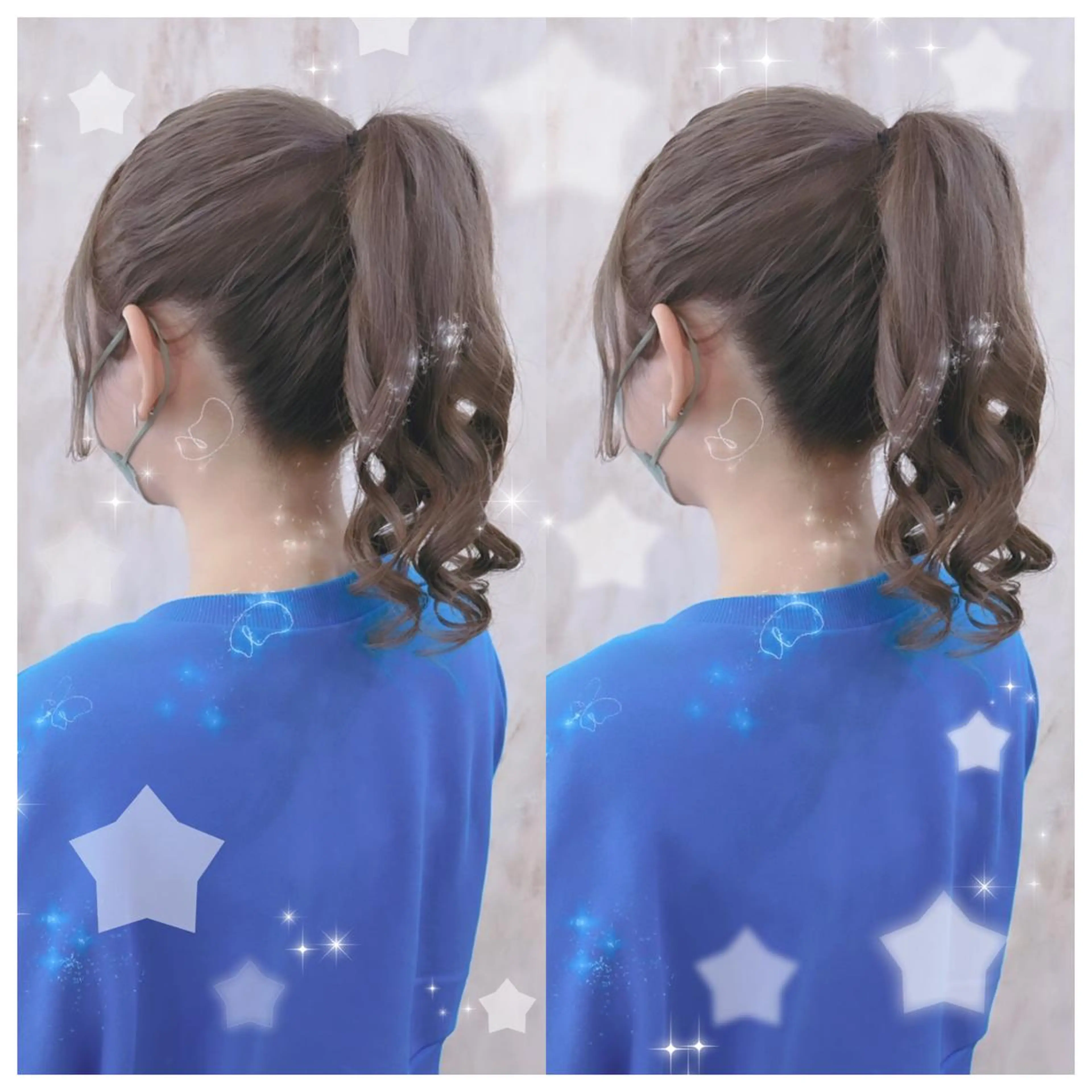 ミディアム カラー ヘアアレンジ ポニーテール 結婚式・ブライダル シールエクステ バレイヤージュ 黒髪 セキグチ💞 lilaのマツエク・マツパデザイン