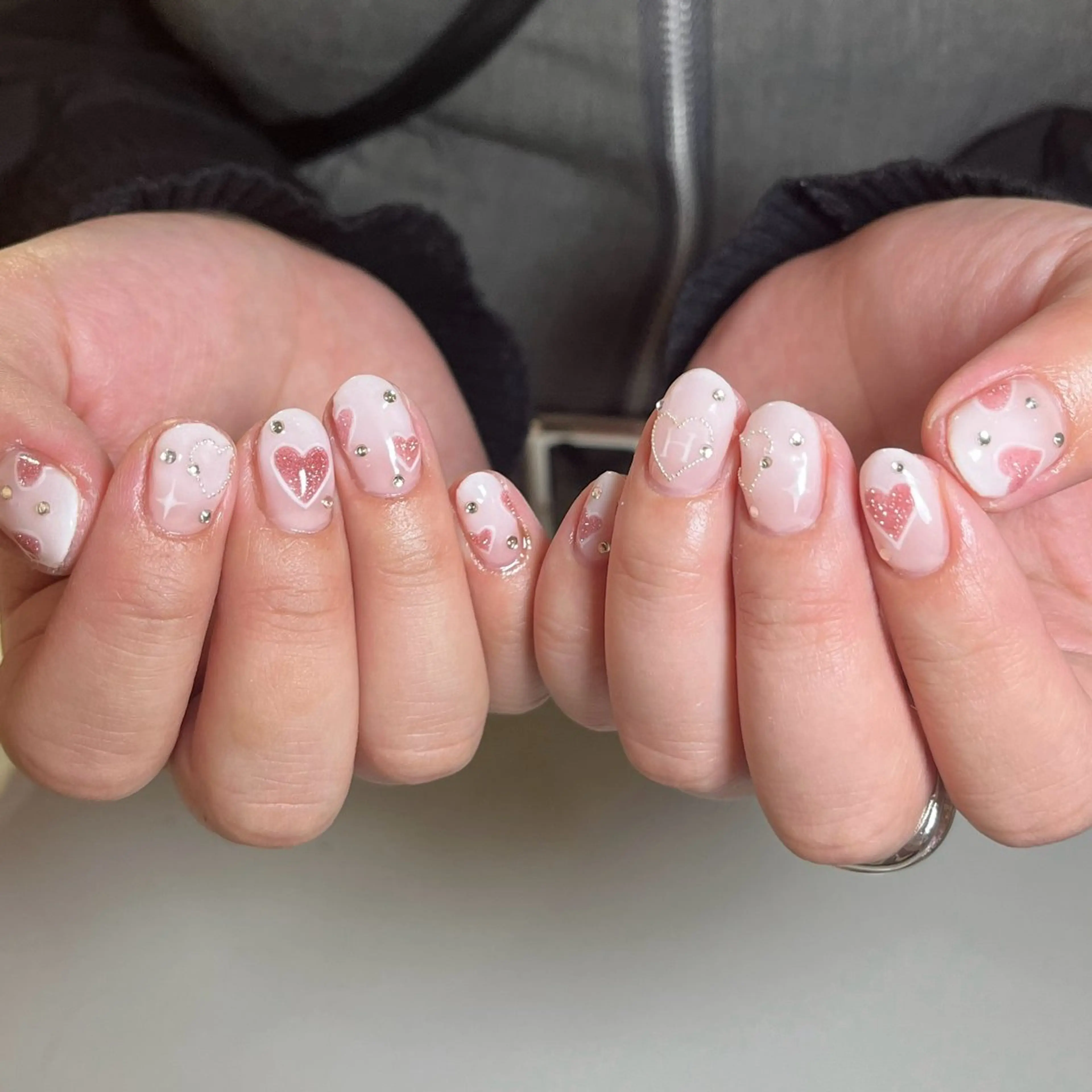 ネイル ハート キラキラネイル ハンドネイル D.d Haruka /y2k/持ち込みのネイルデザイン
