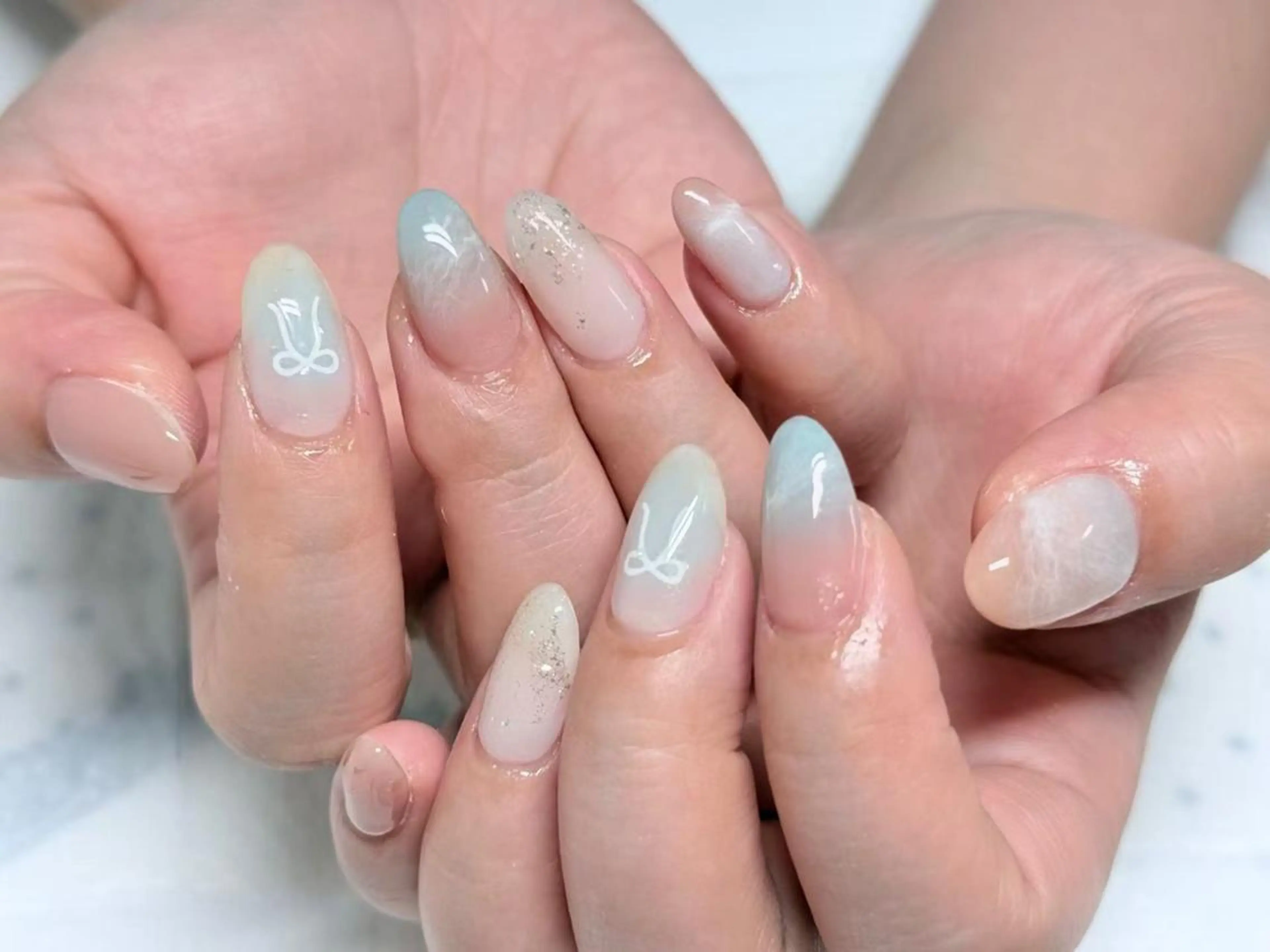 ネイル アートネイル クリアネイル 成人式 長さ出し フラッシュネイル ハンドネイル Ru na🍳のネイルデザイン