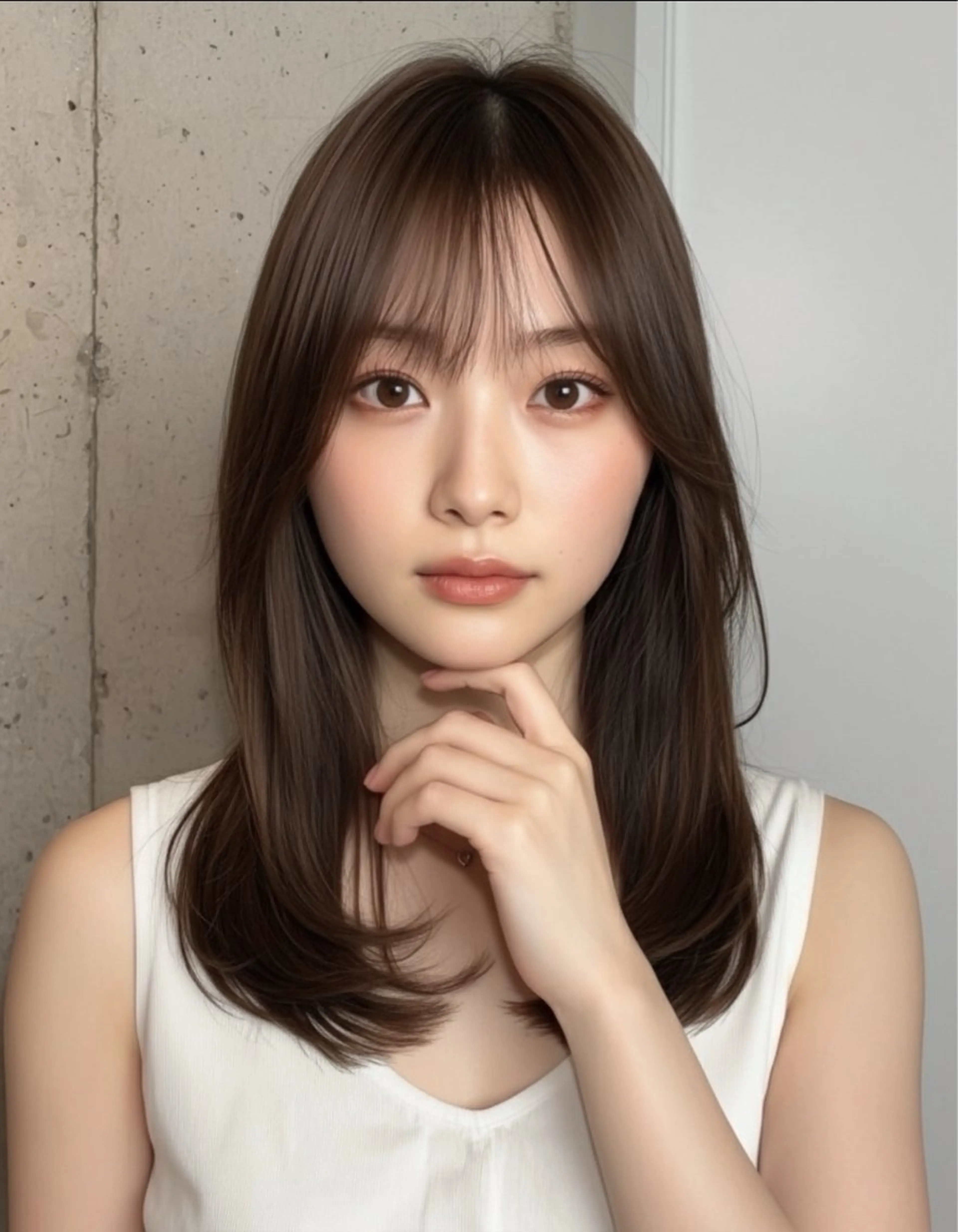 ミディアム カット ヘアカラー トリートメント 渋谷/ハッシュ レイヤーカット/会田のヘアスタイル