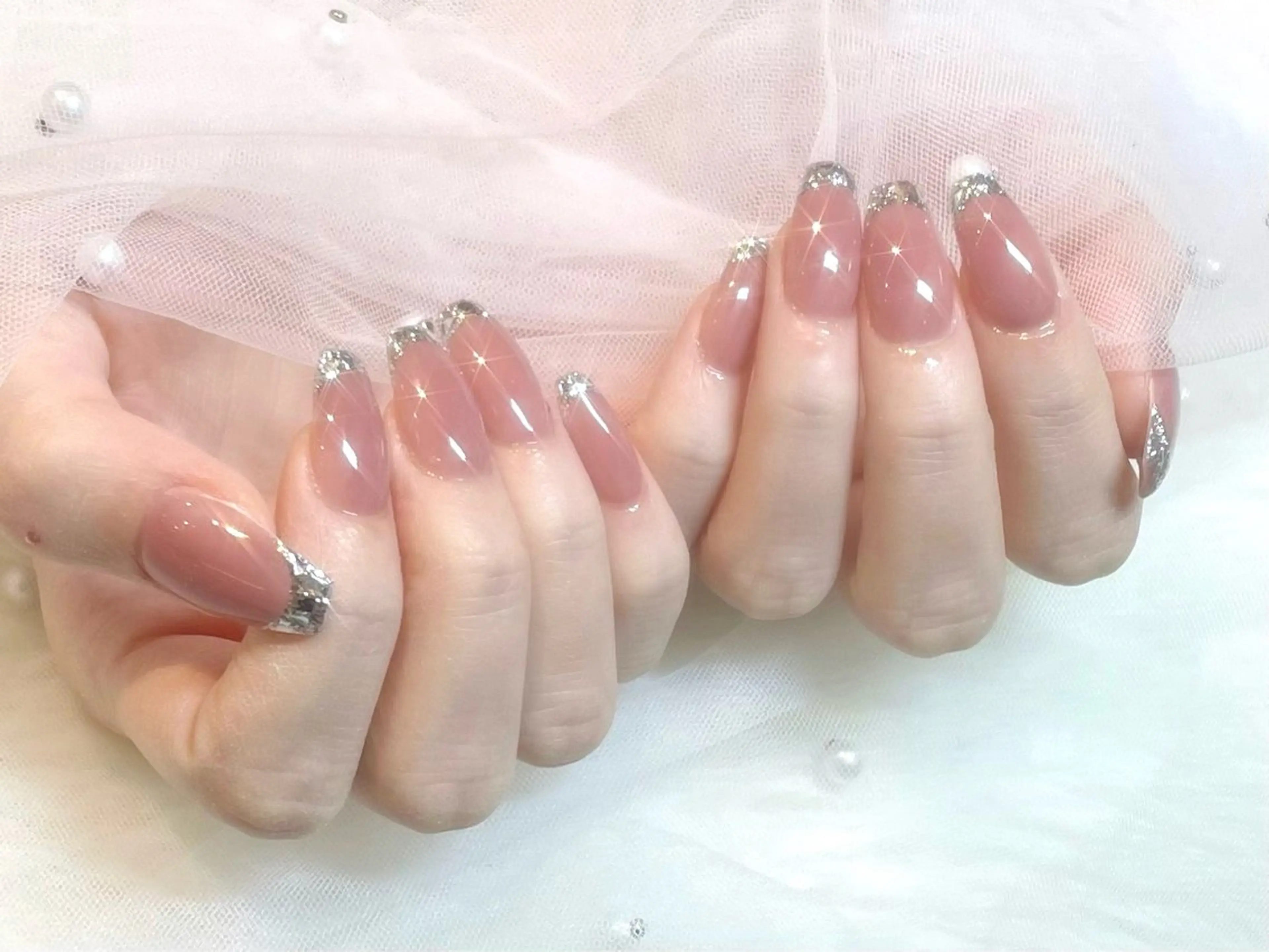 ネイル アートネイル フットネイル フレンチネイル ジェルネイル ガラスフレンチ ハンドネイル AYAKA🩵難波♡ 韓国ネイルで可愛く♡のネイルデザイン