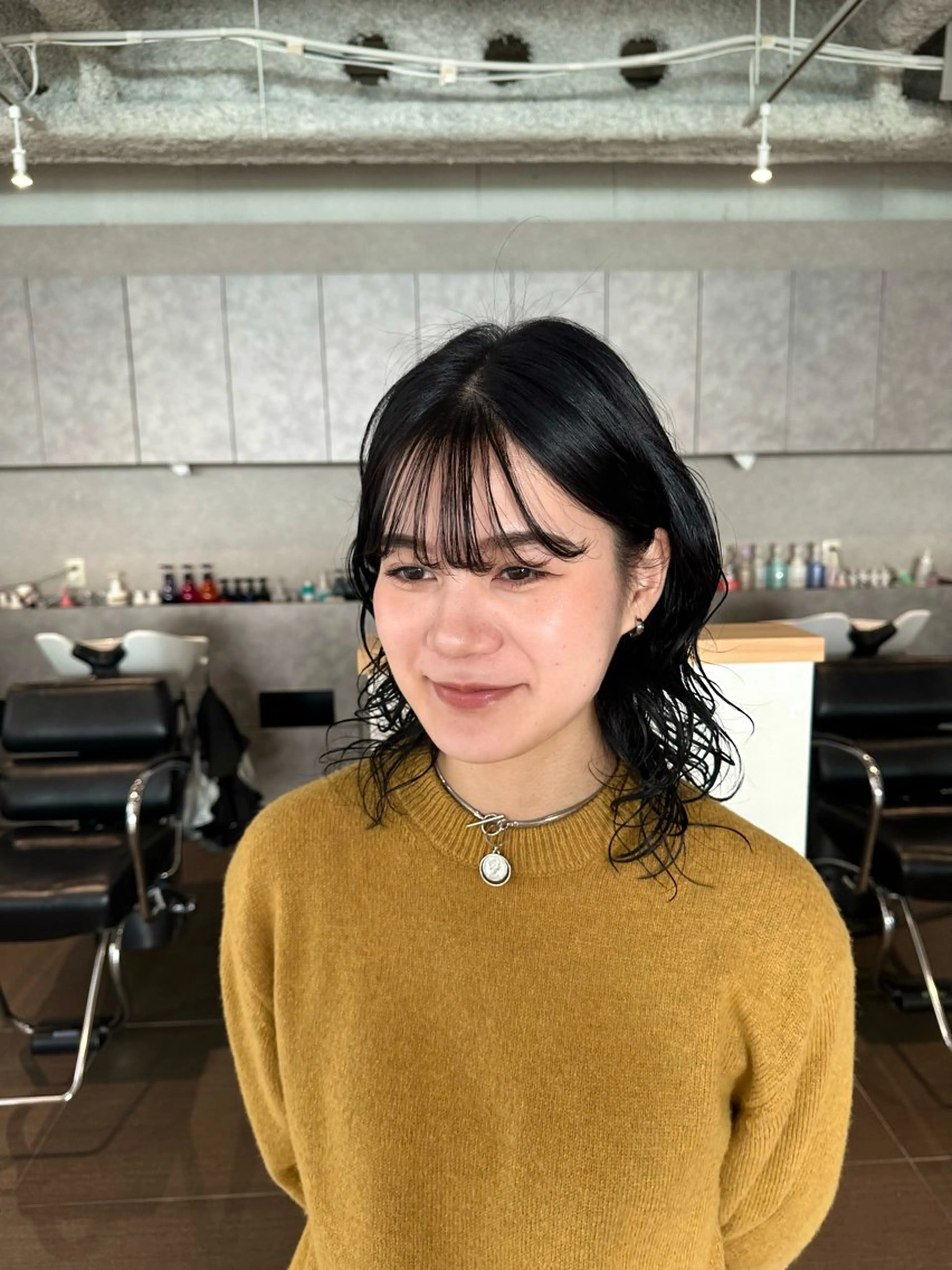 ミディアム カラー ミディアムパーマ 黒髪 パーマ CAF所属・渚音 nanoのヘアスタイル