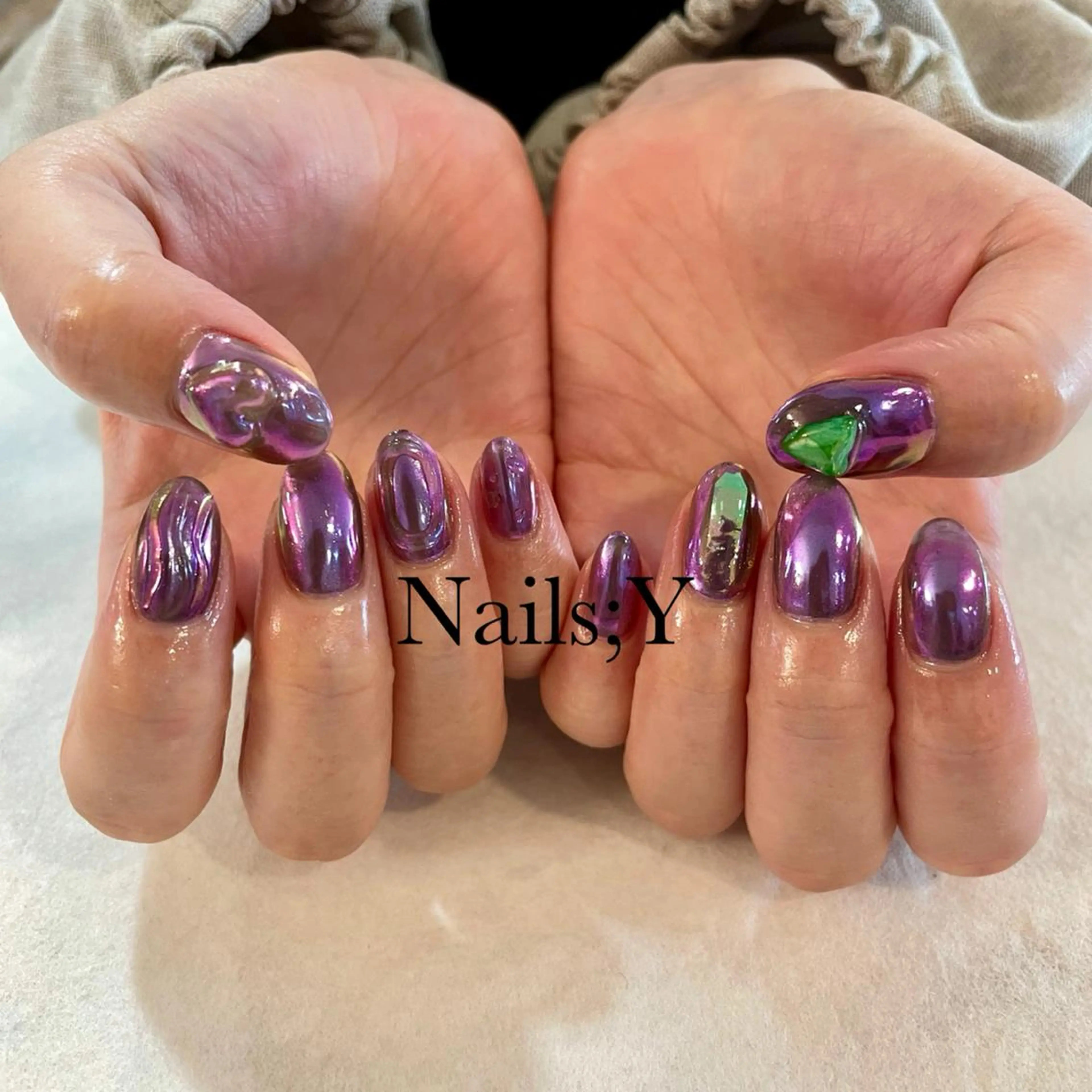 ネイル オーロラネイル ジェルネイル 氷ネイル・うるうるネイル パラジェル パープル yo koのネイルデザイン