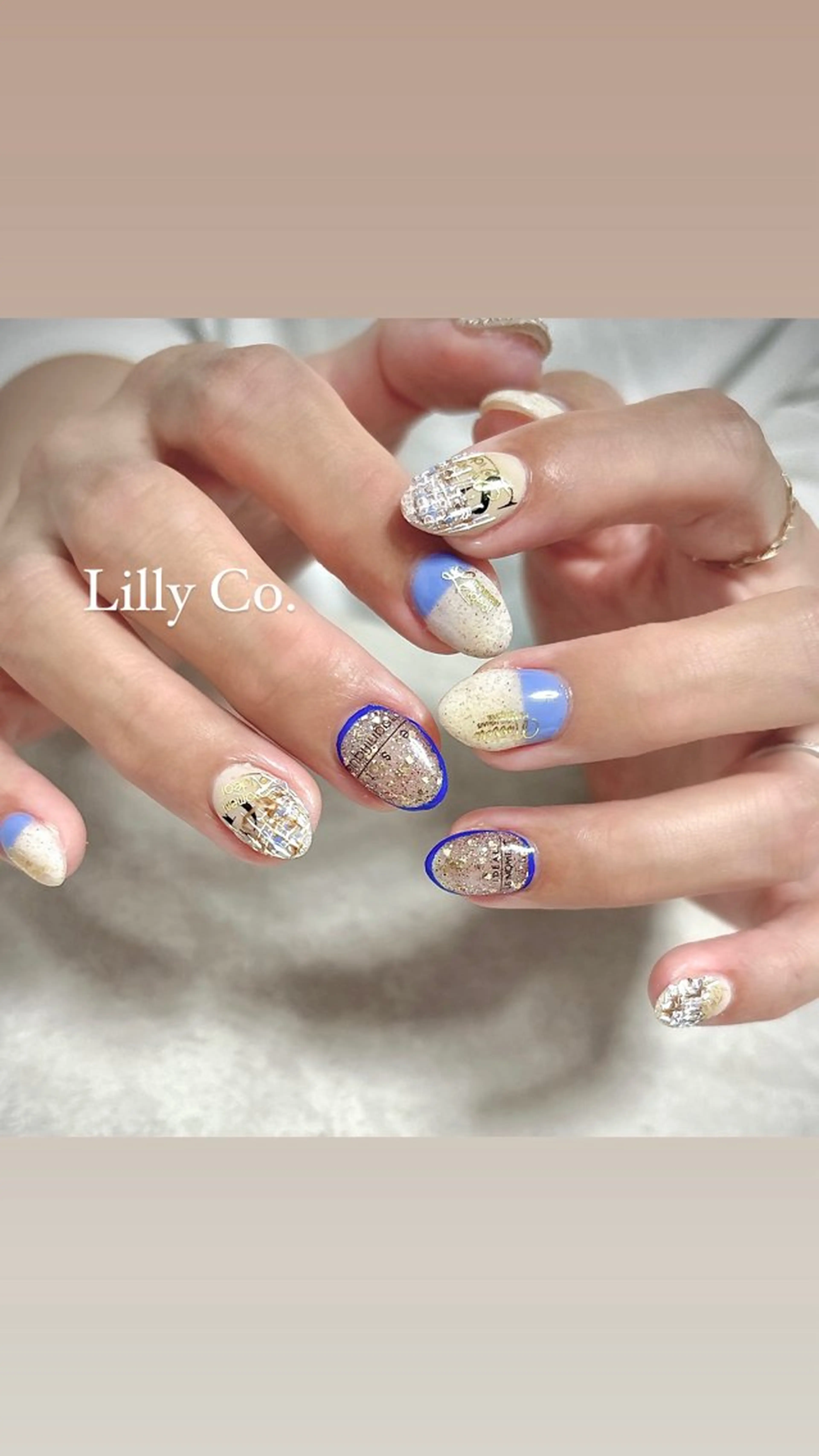 ネイル ブルー ツイードネイル ハンドネイル ハンドケア Lilly Co.のネイルデザイン