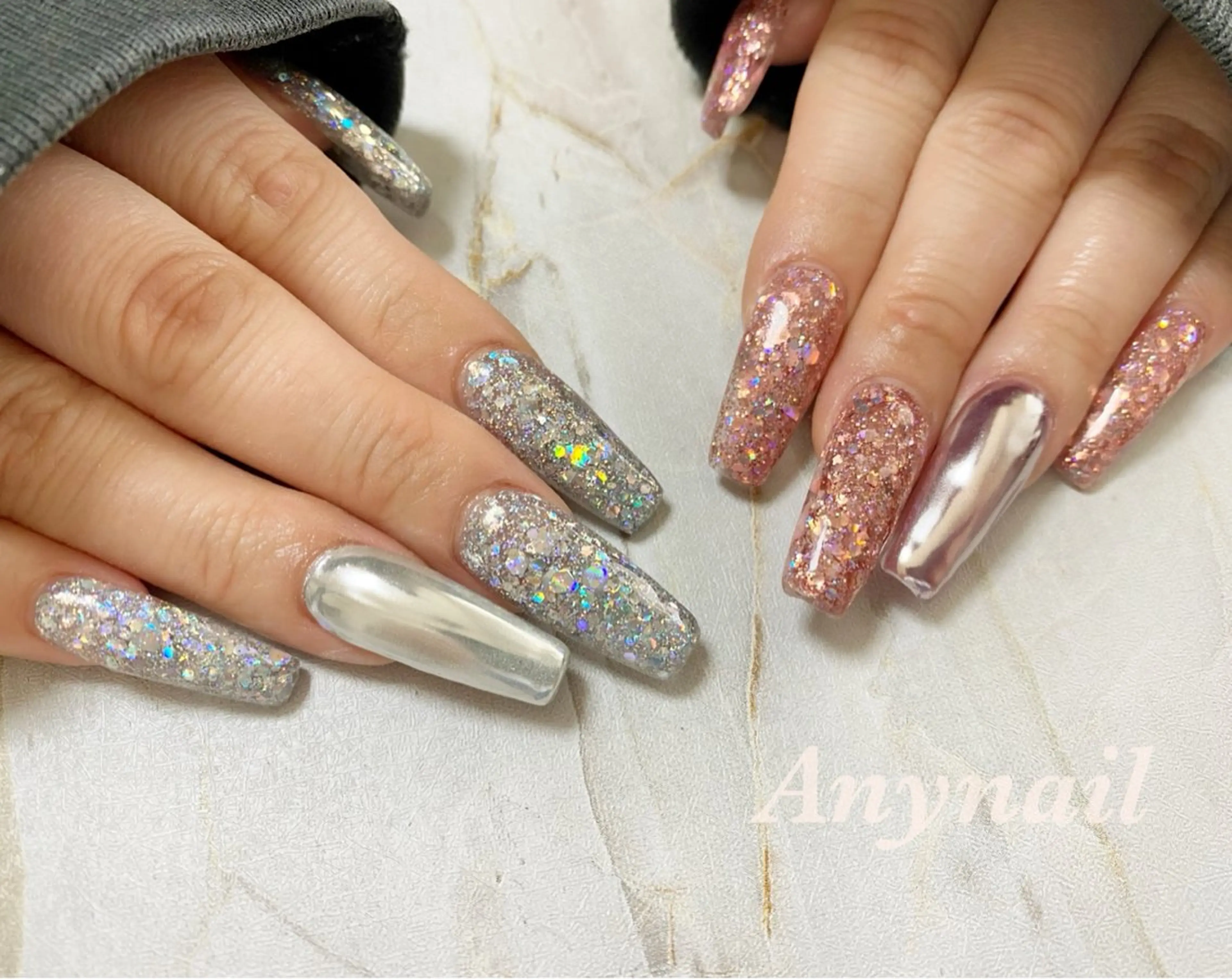 ネイル ブルー キラキラネイル ラメ(グリッター) ミラーネイル ピンク 岩澤 恵子のネイルデザイン