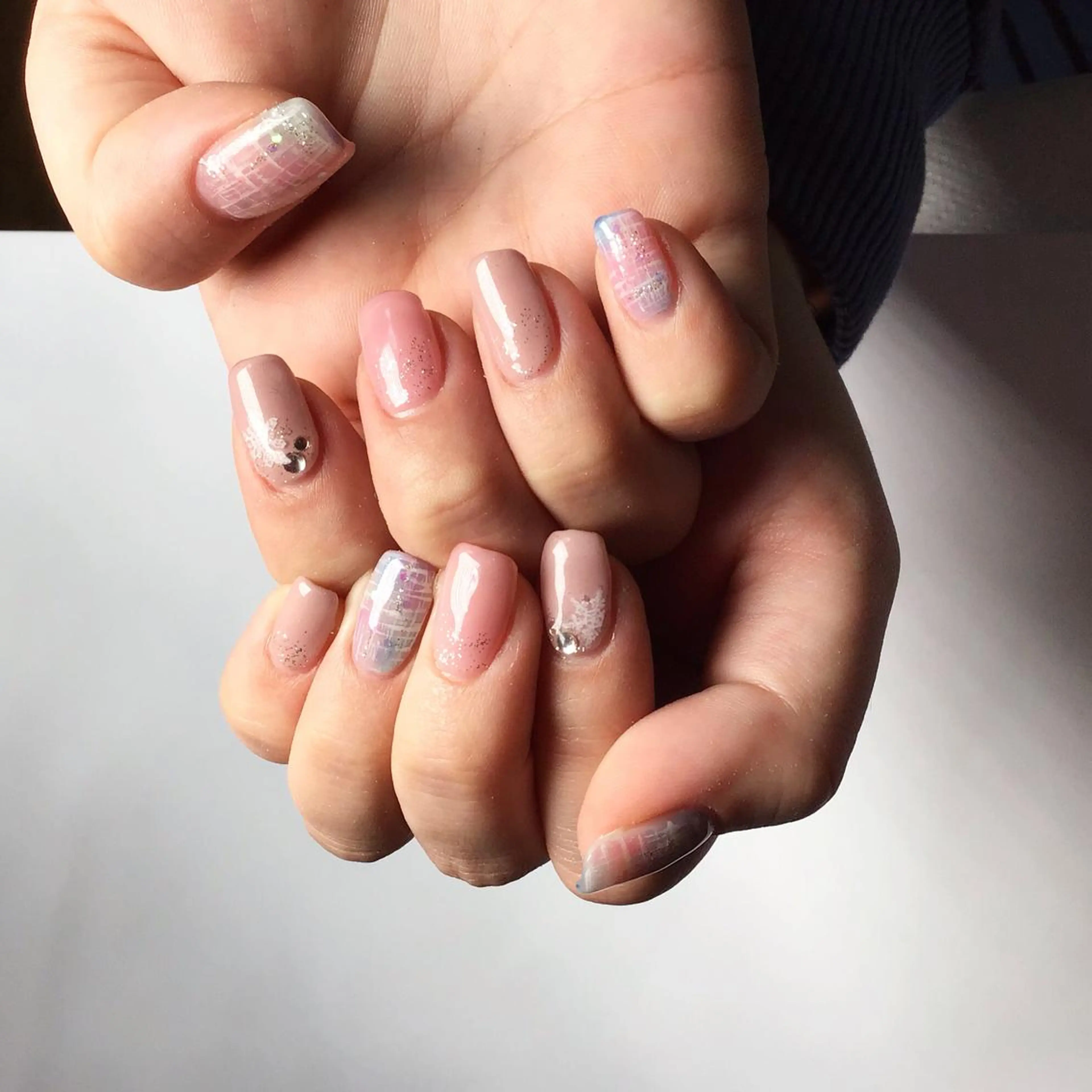 ネイル クリアネイル ツイードネイル 冬ネイル ハンドネイル gui amichantoco所属・gui amichanのネイルデザイン
