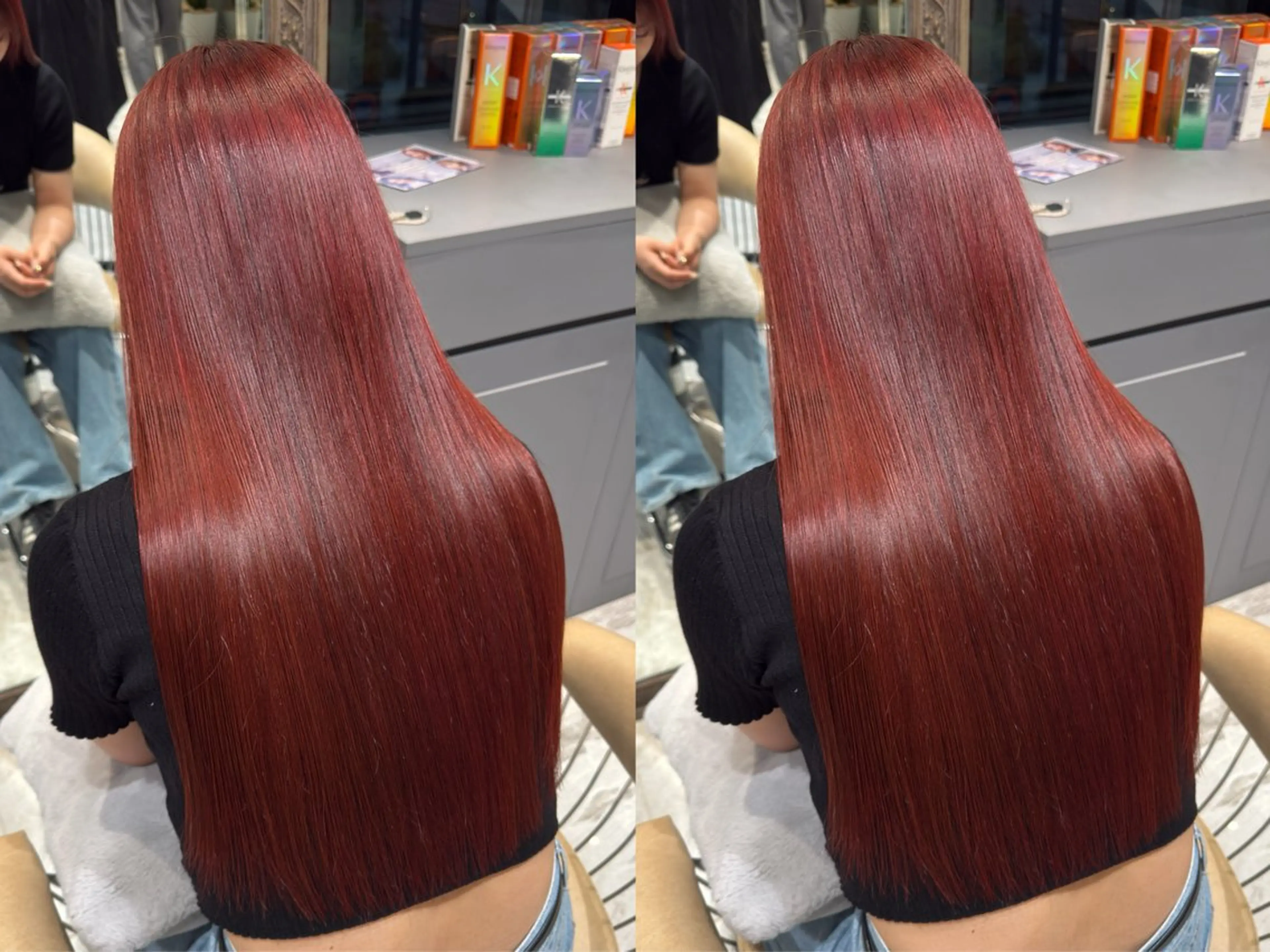 ロング カラー ゆらんちょ/ブリーチ 無w/縮毛矯正/暖色のヘアスタイル