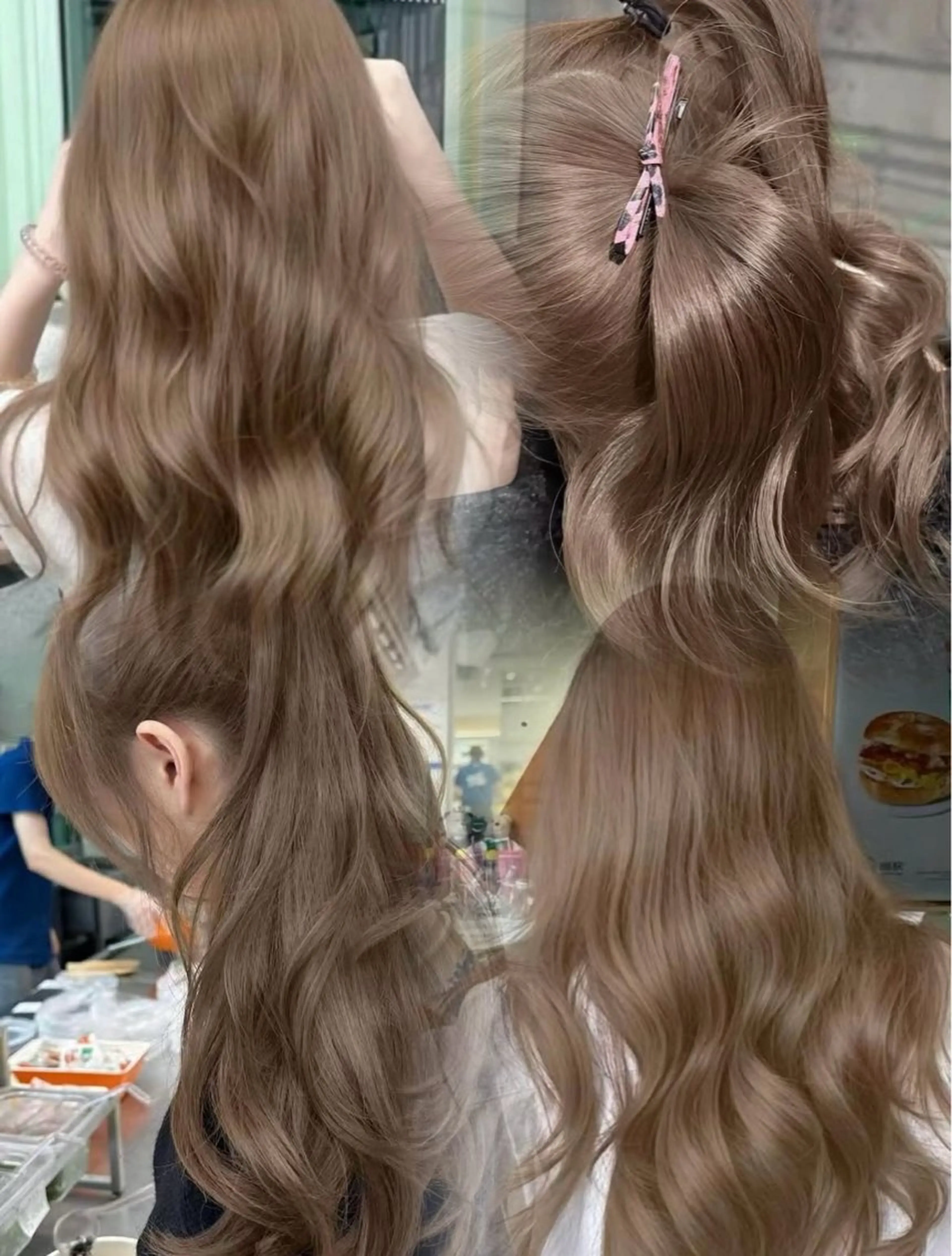 ロング カラー ベージュカラー ブリーチ グレージュ ミルクティーベージュ オリーブベージュ ヘアカラー 表参道/ハイライト バレイヤージュのヘアスタイル