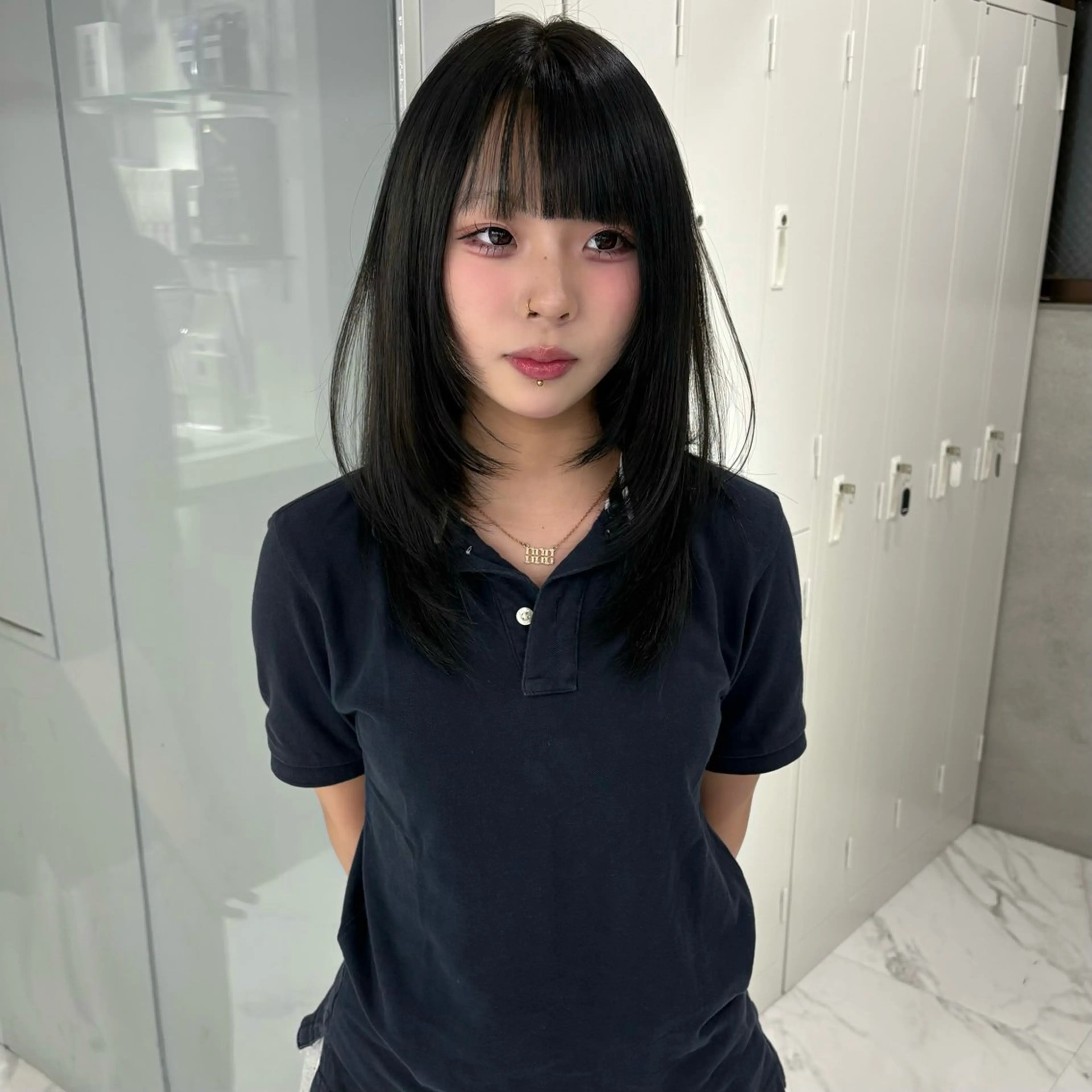 ミディアム 顔周りカット レイヤーカット カット ヘアカラー riko/レイヤー/ 艶カラー/ヘアセットのヘアスタイル