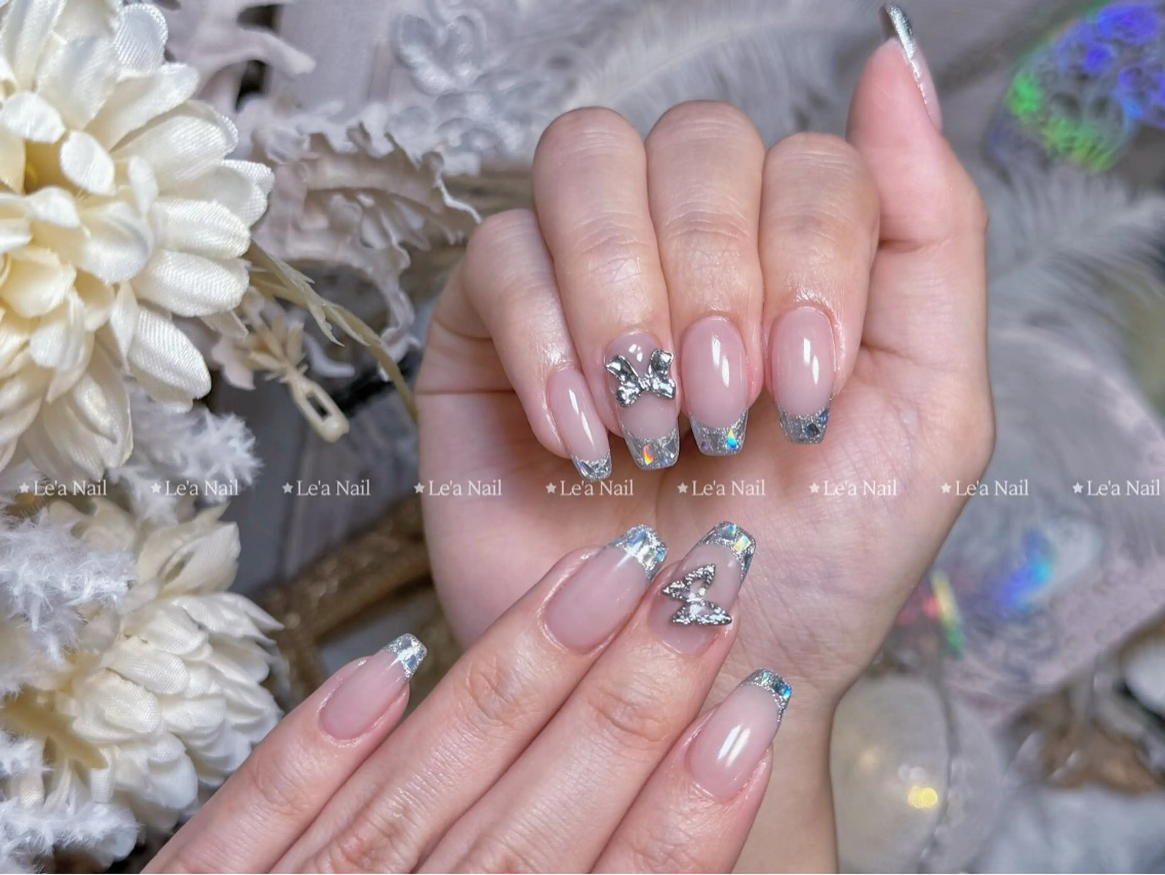 ネイル フラッシュネイル フットネイル フレンチネイル ジェルネイル ガラスフレンチ ハンドネイル Luxe Nail Salonのネイルデザイン
